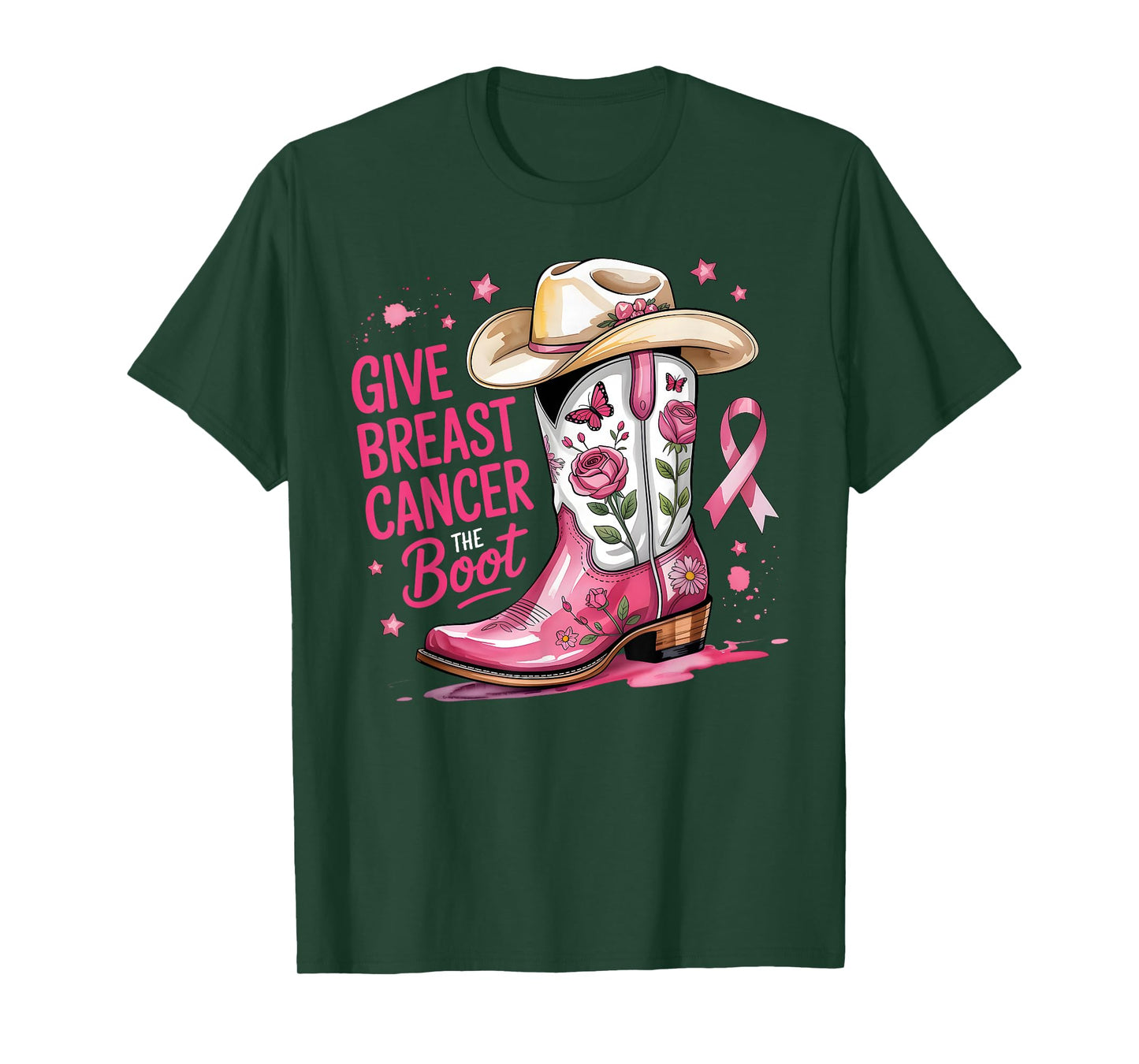 Give Breast Cancer The Boot Breast Cancer Pink Ribbon Women T-Shirt