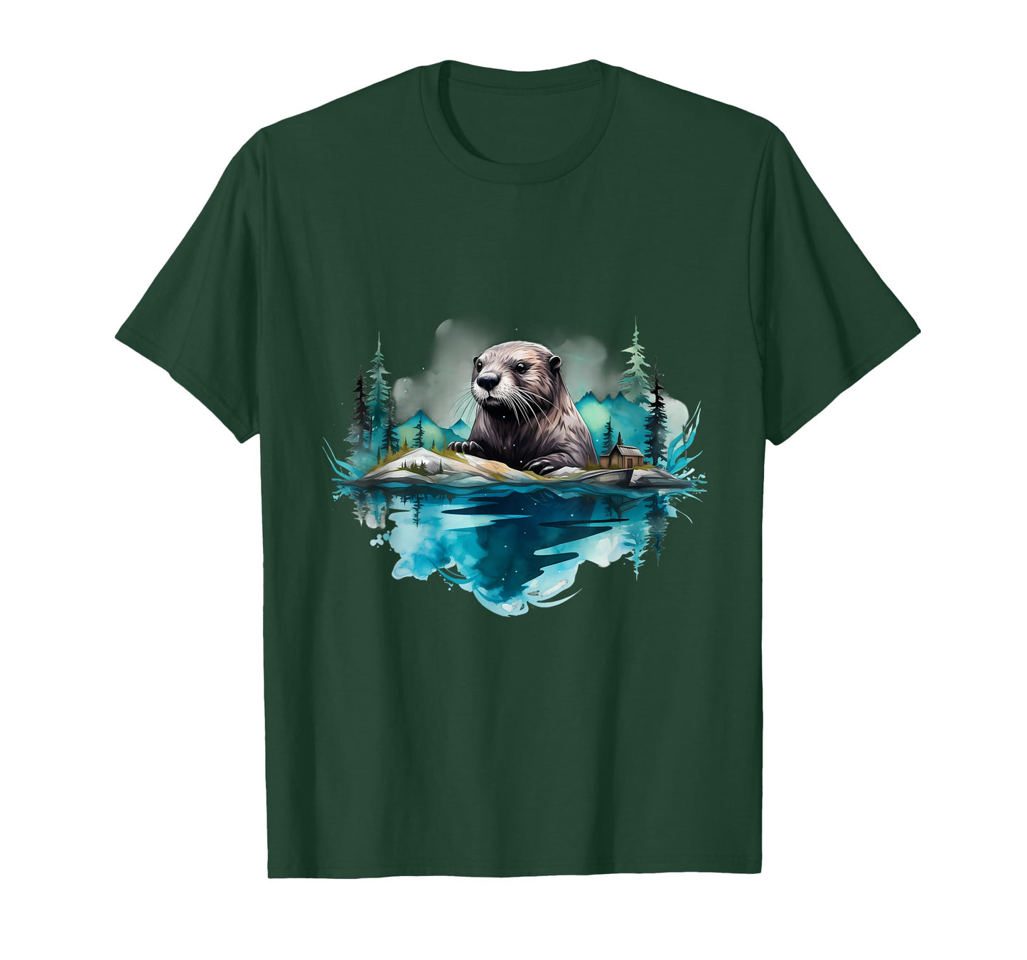 Otter Landscape Wildlife Nature Forest Artwork Motif T-Shirt
