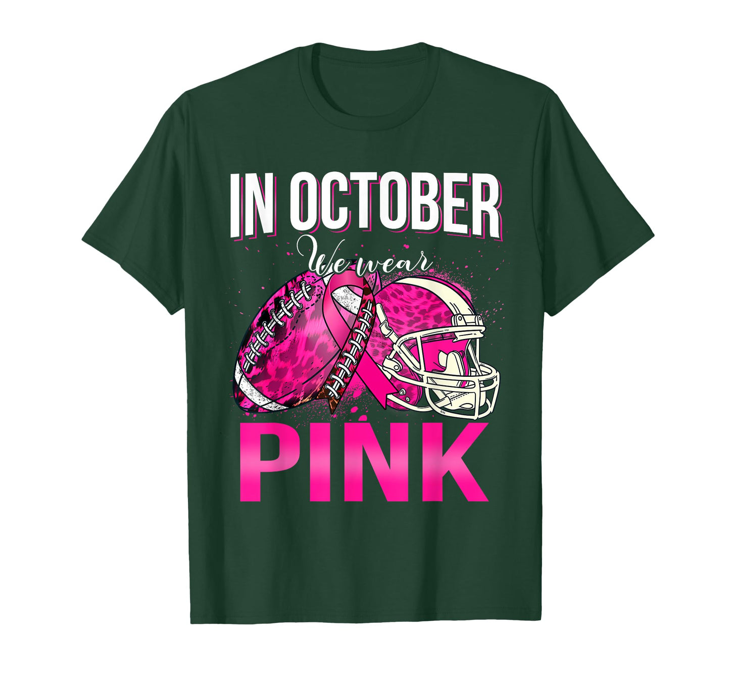 In October We Wear Pink Football Leopard Breast Cancer T-Shirt
