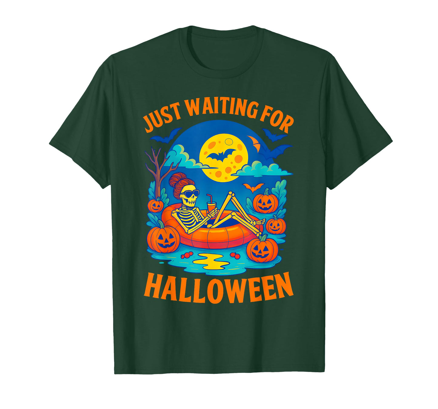Spooky Summer Skeleton Just Waiting for Halloween Pumpkin T-Shirt