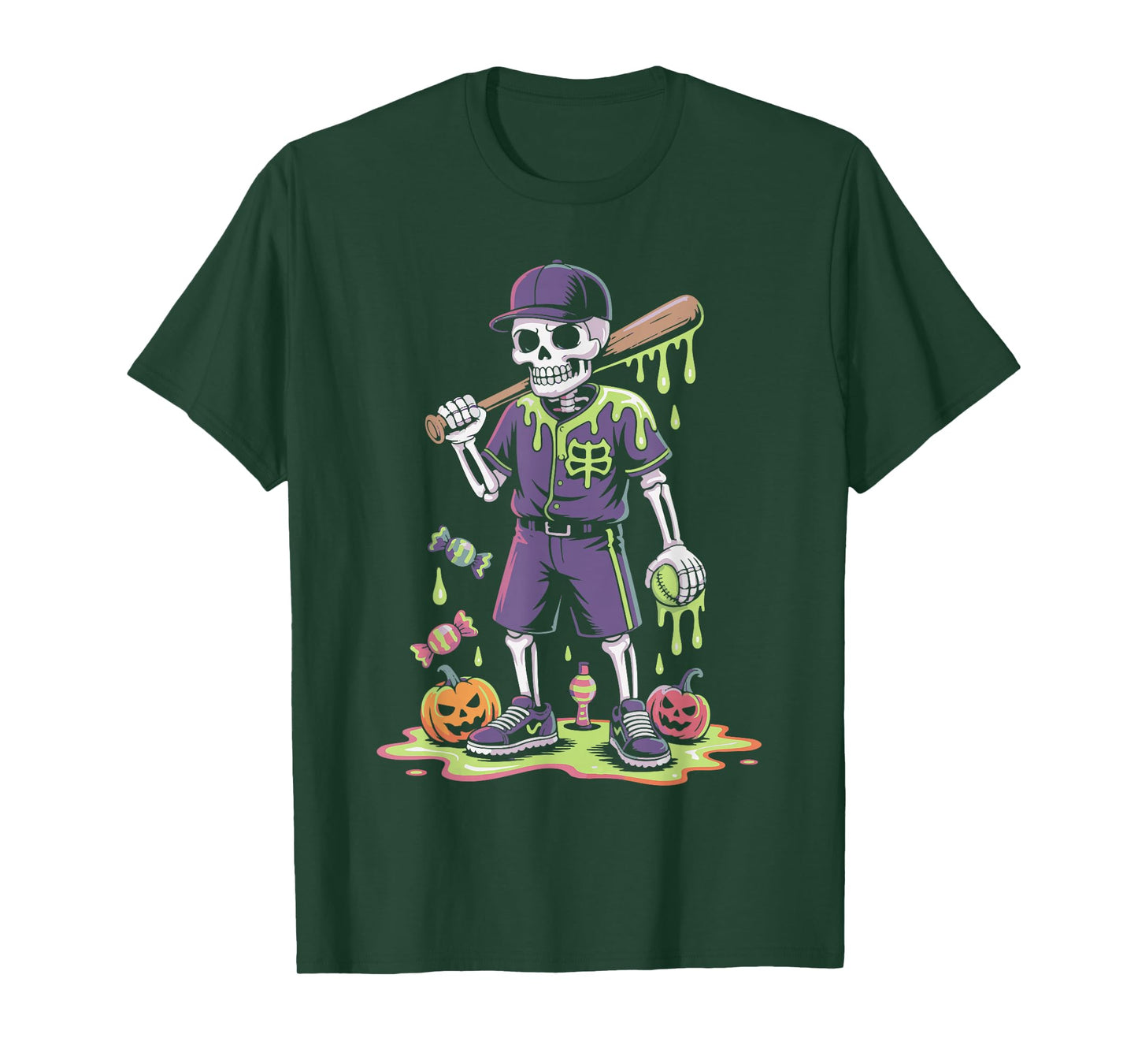 Funny Baseball Skeleton Ice Cream Drip Sports Boys Youth Men T-Shirt