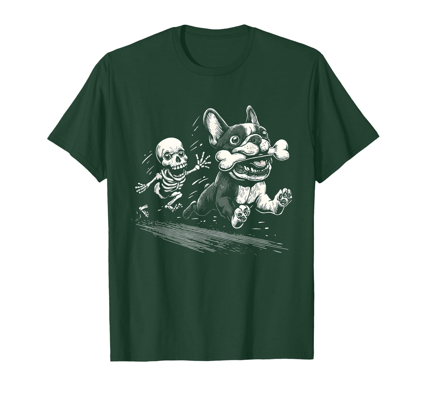 Skeleton Chasing French Bulldog T-Shirt