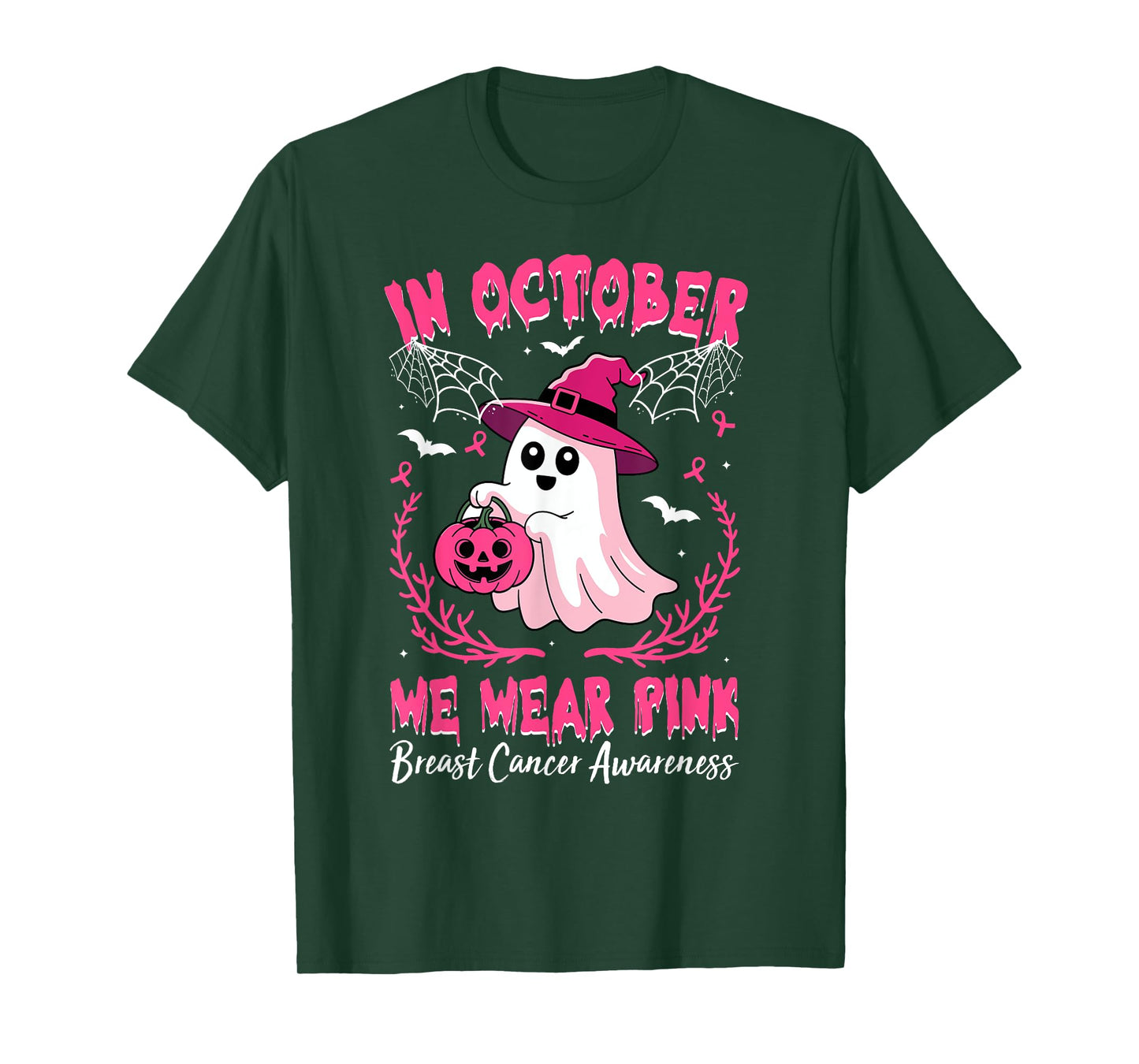 in October We Wear Pink Breast Cancer Awareness Halloween T-Shirt