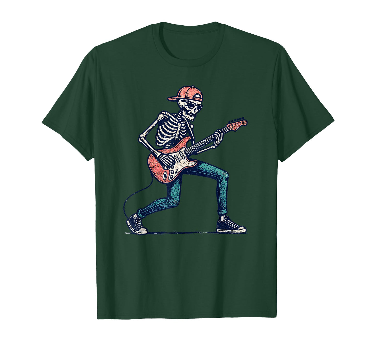 Vintage Halloween Skeleton Guitar Rock Funny Spooky Costume T-Shirt