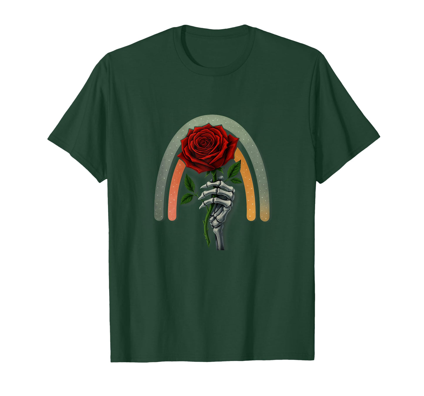 Skeleton Hand Holding Red Rose Stem Flower Graphic for Women T-Shirt