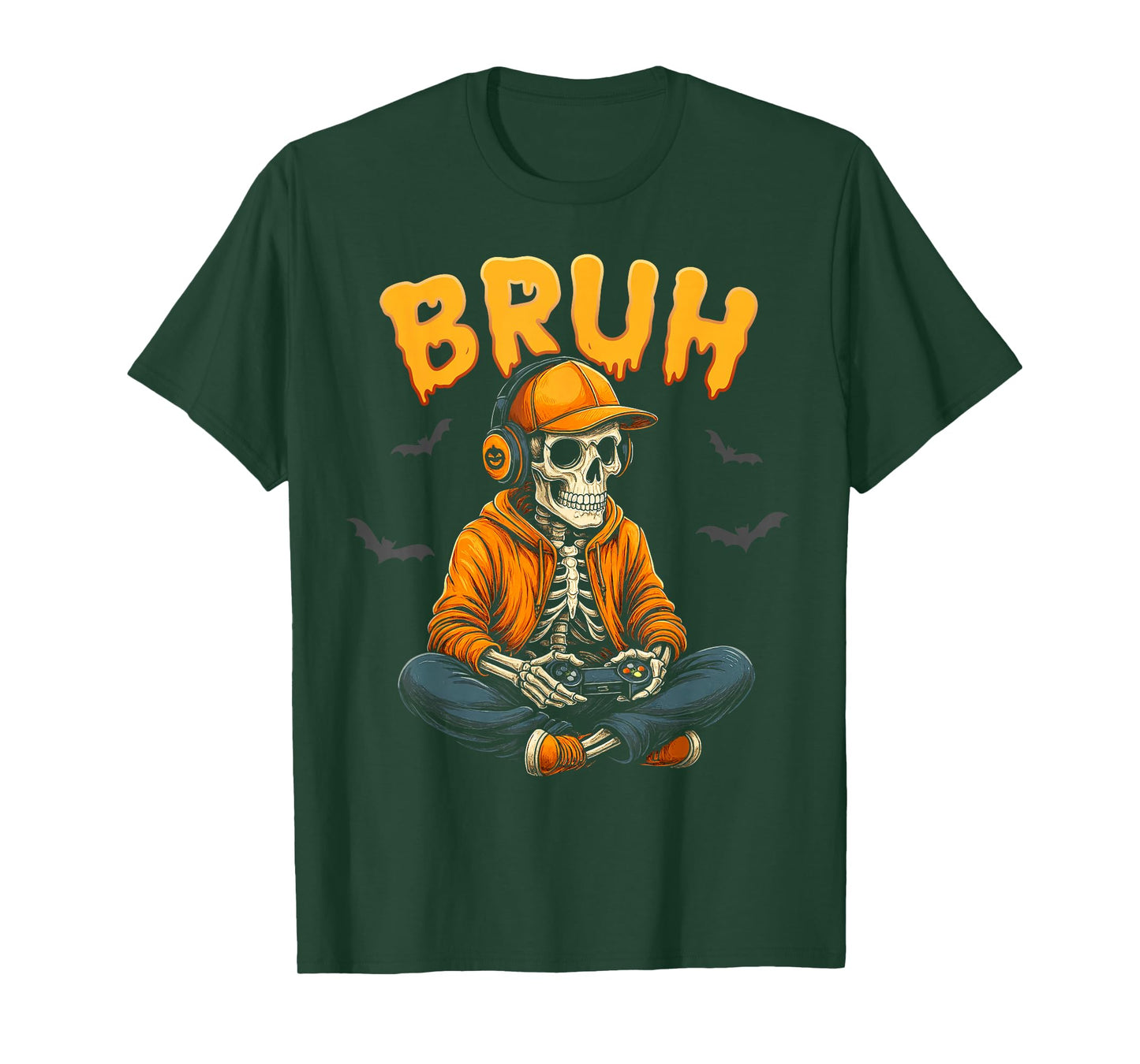 Bruh Skeleton Gamer Video Halloween Gaming Boys Men Kids T-Shirt