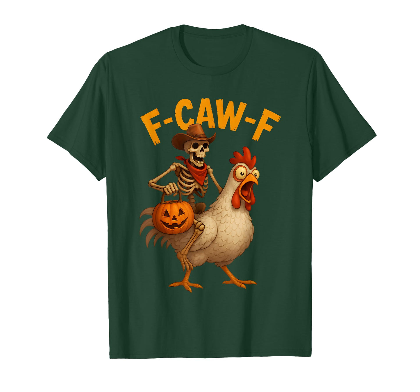 Funny F-Caw-F Skeleton Cowboy Riding Rooster Halloween T-Shirt