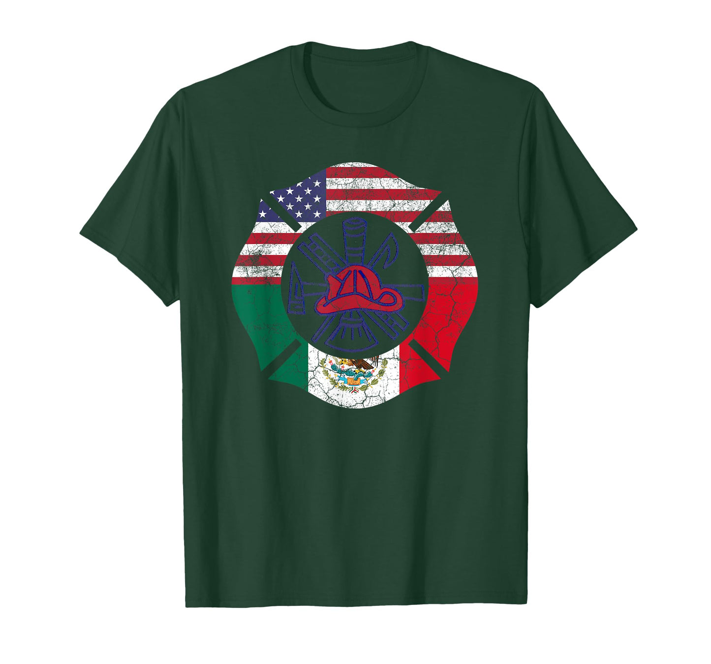 Cinco De Mayo Shirt Firefighter Mexican American Flag Gift Women Men T-Shirt