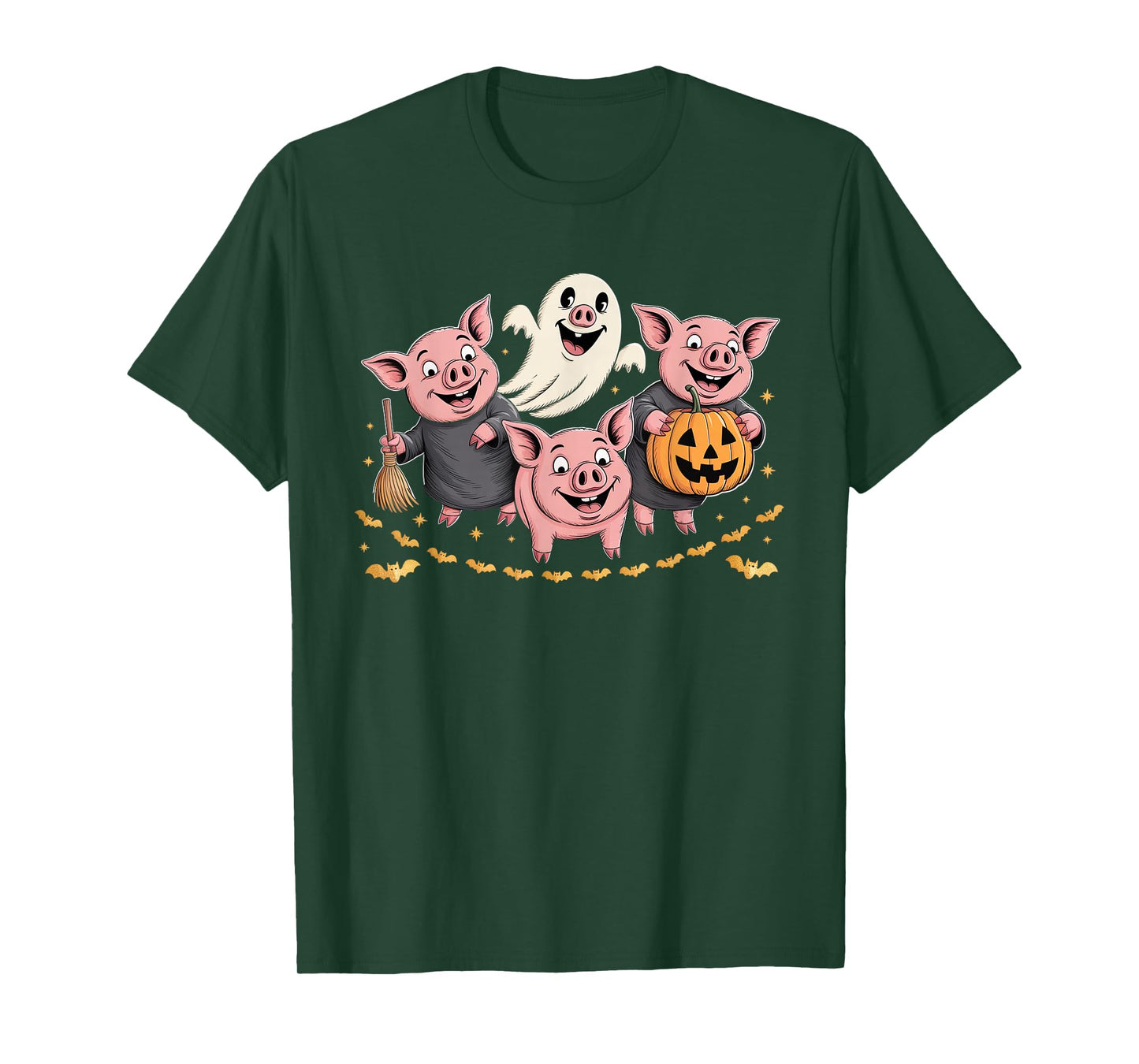 Three Halloween Pigs Cosplay Witch Boo Carved Pumpkin T-Shirt