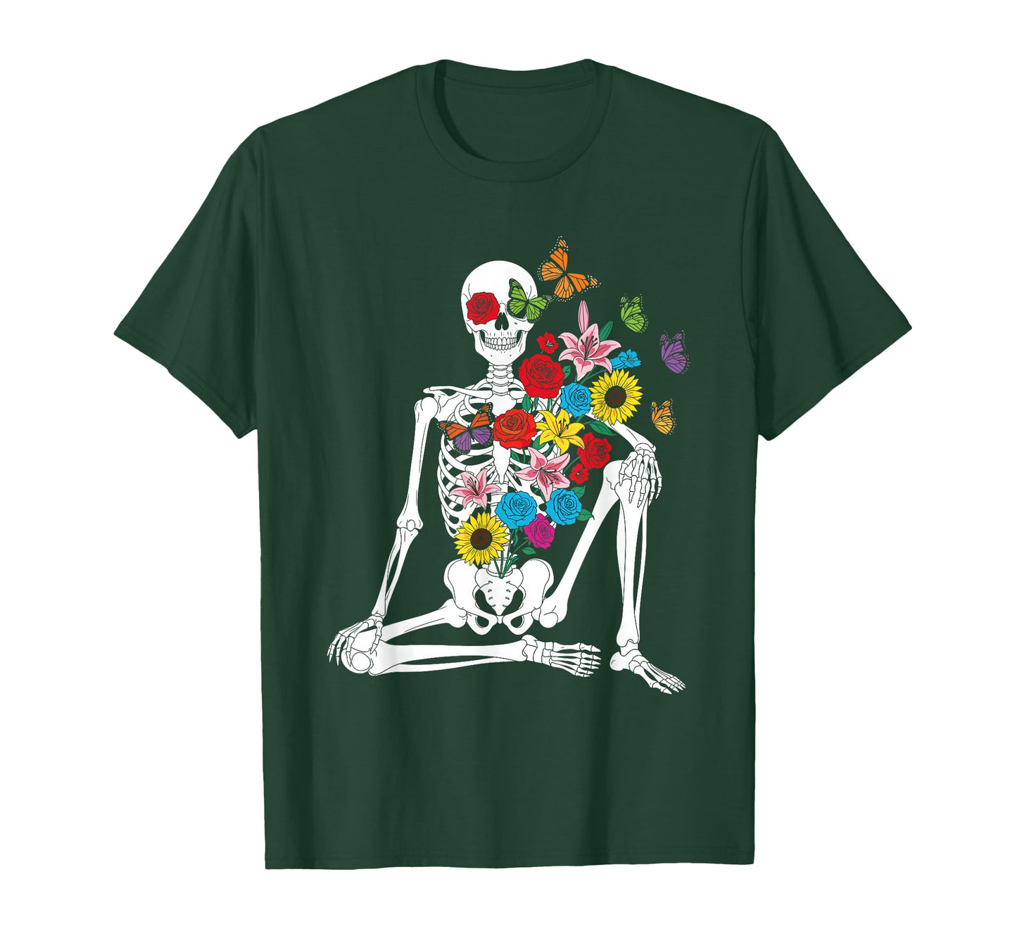 Skeleton with Flowers Halloween Costume for Men Women T-Shirt