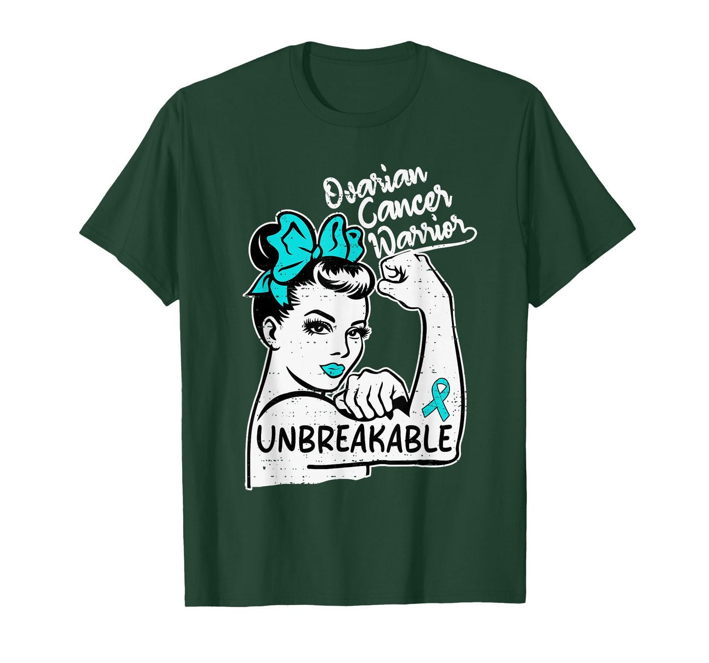 Womens Ovarian Cancer Warrior Awareness Ribbon Teal Support T-Shirt