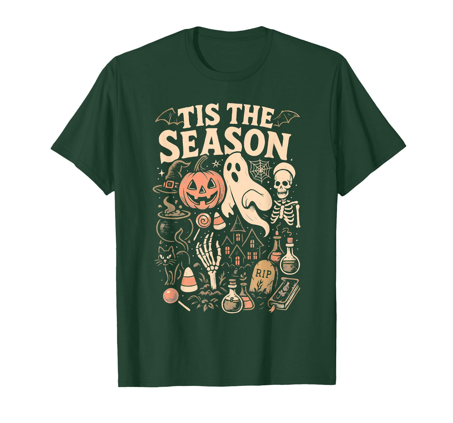 Halloween 'tis The Season Skeleton Pumpkin Ghost Halloween T-Shirt