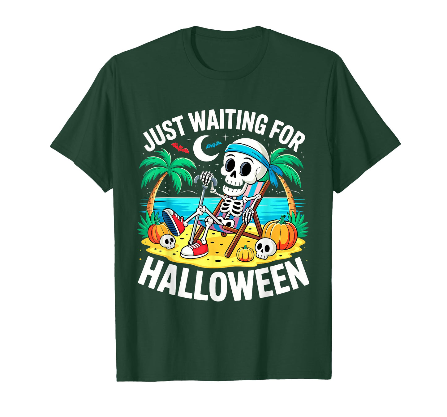 Just Waiting for Halloween Funny Skeleton Spooky Summer T-Shirt