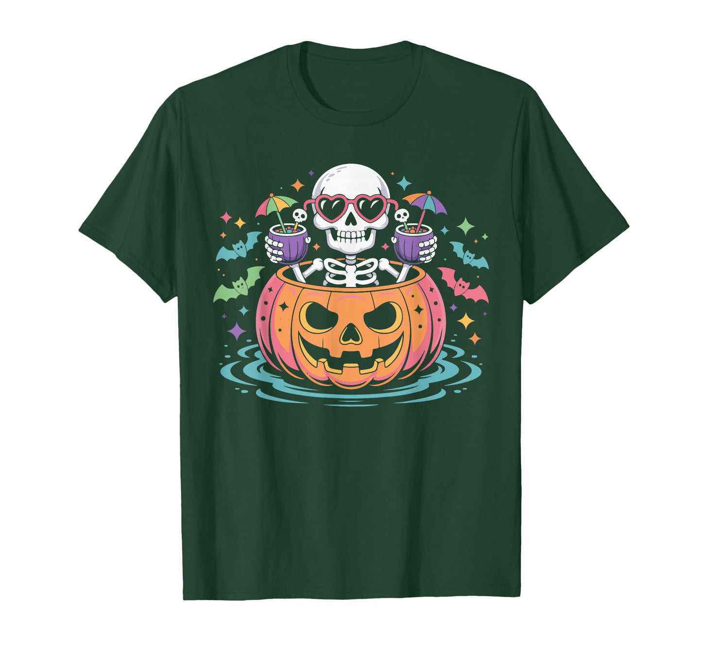 Summer Skeleton Relaxing Pumpkin Spooky Pool Vibes Halloween T-Shirt