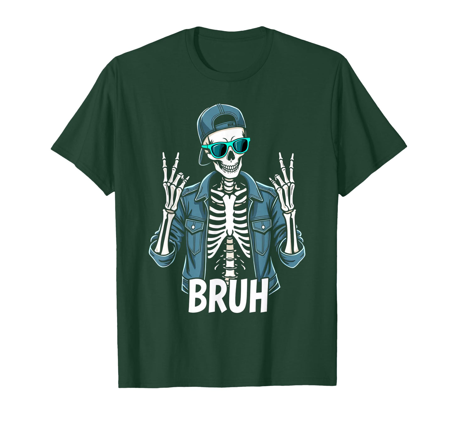Cool Bruh Skeleton Rock On Halloween Men Teens Boys Kids T-Shirt