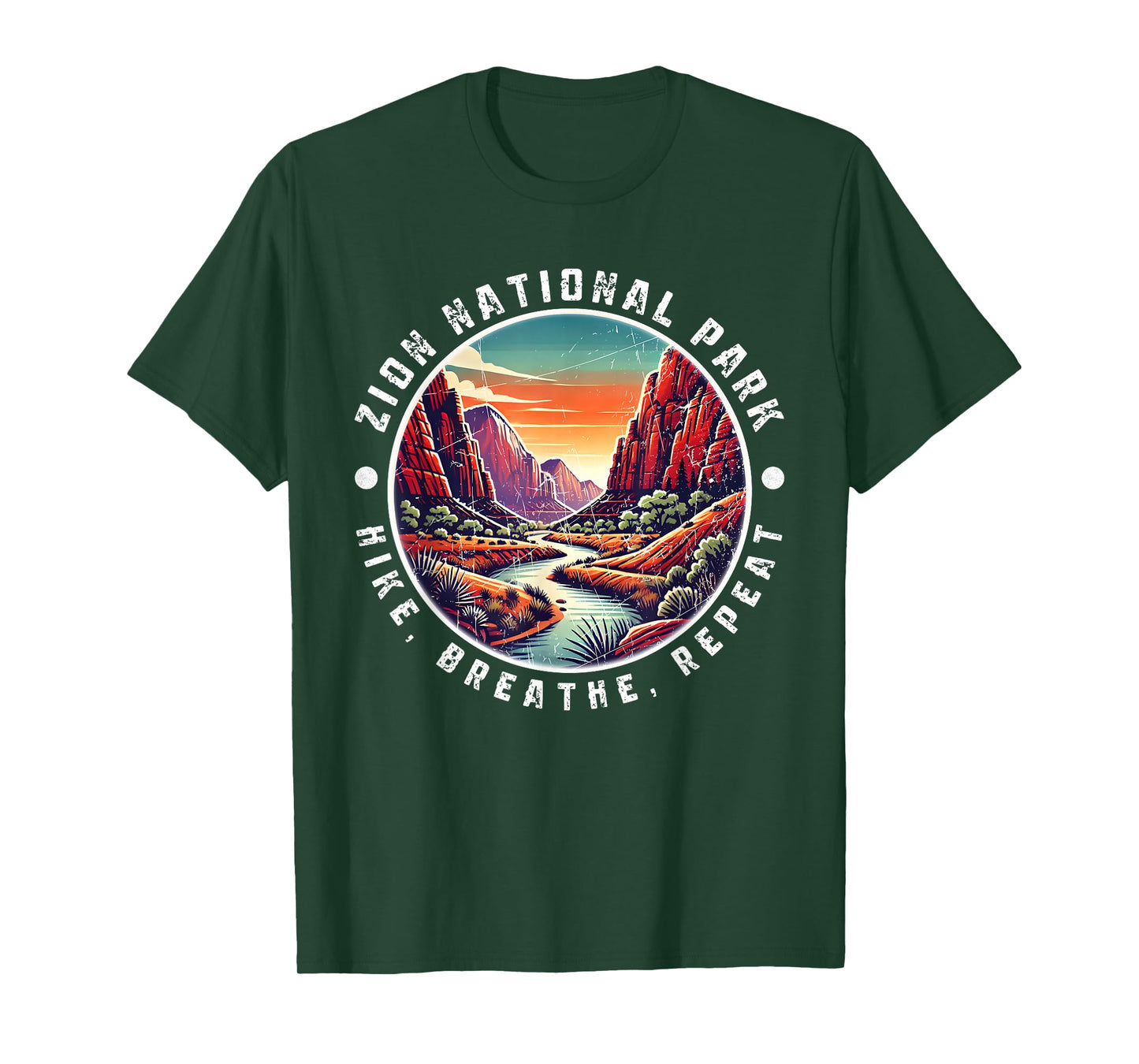 Zion National Park Hike Breathe Repeat Vintage Design T-Shirt