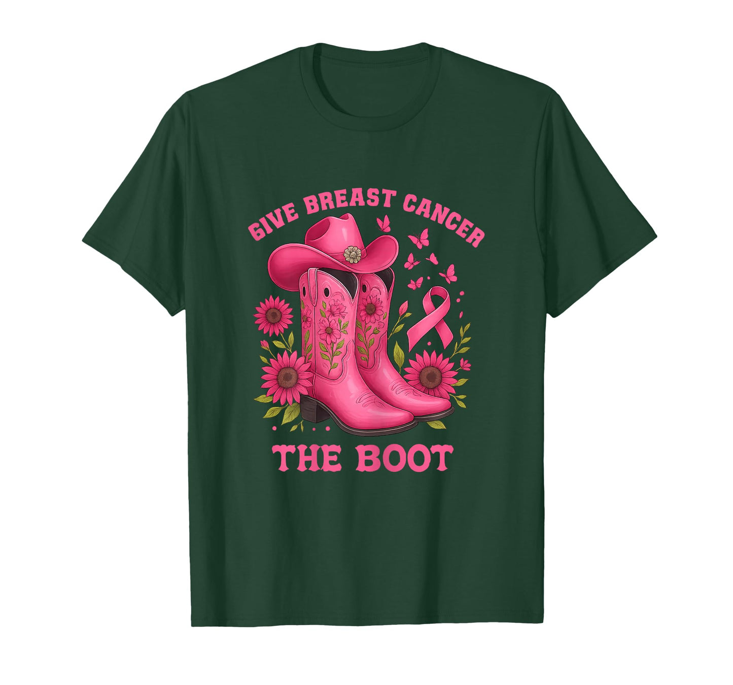 Give Breast Cancer The-Boot Floral Pink Cowboy Theme T-Shirt