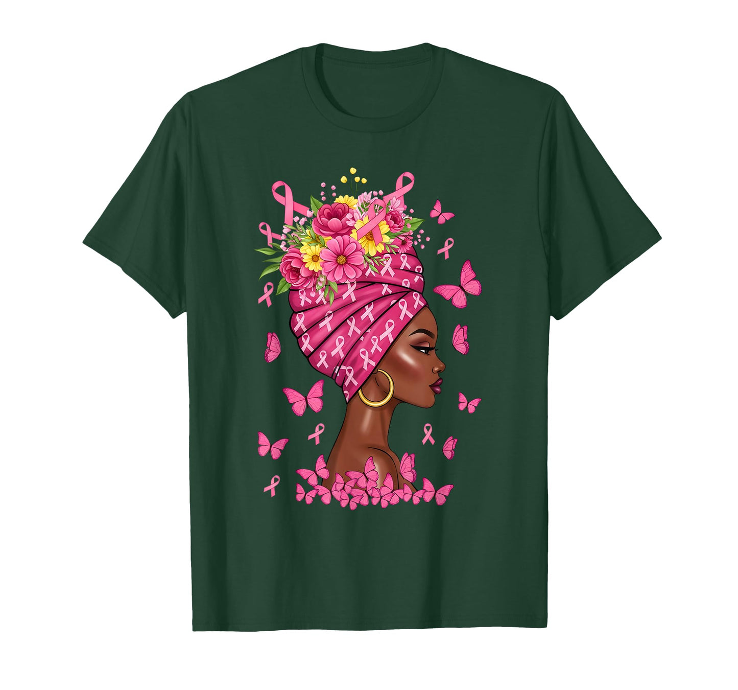 Breast Cancer Afro Girl Pink Ribbon Awareness Women T-Shirt