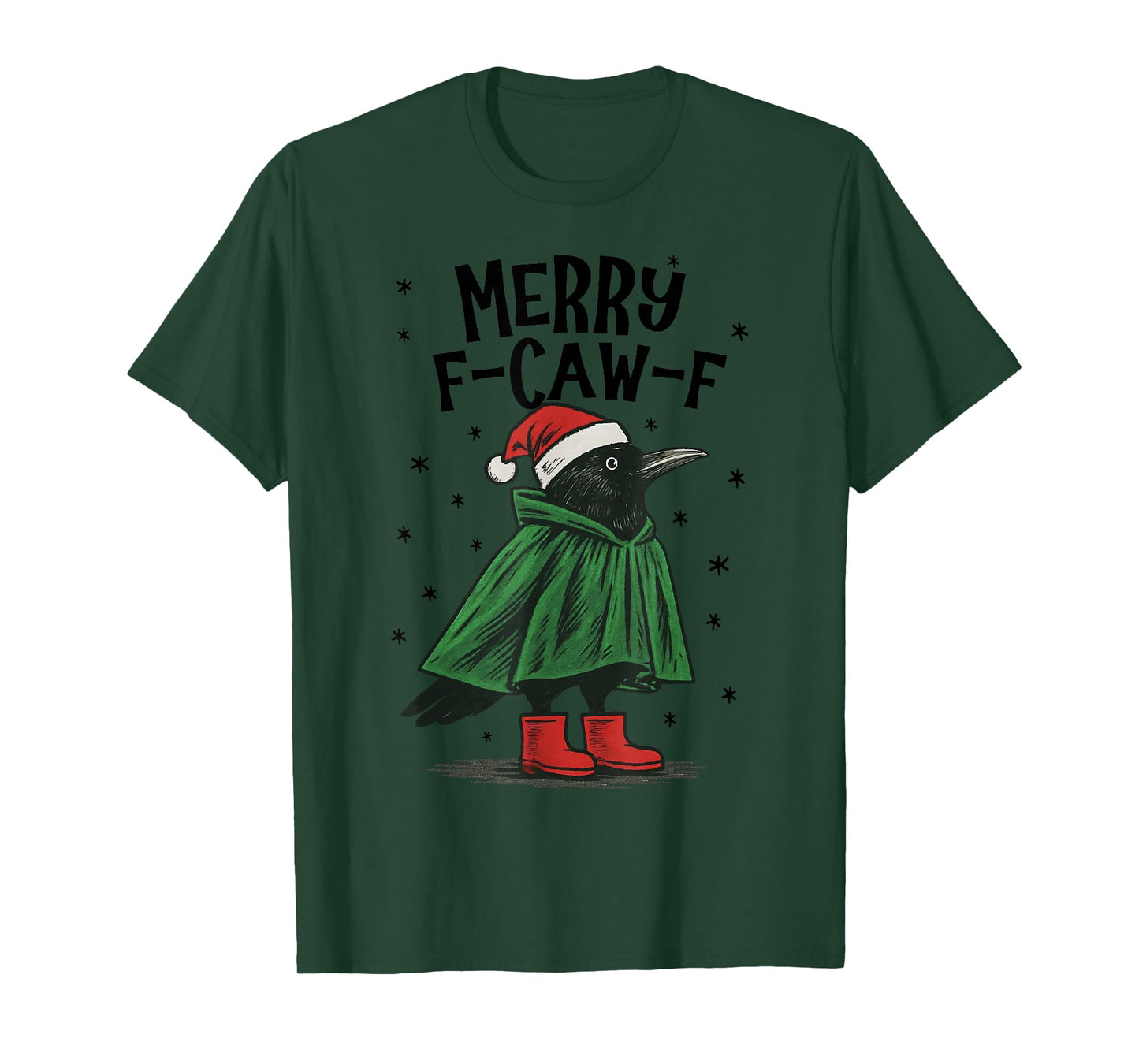 Merry F-Caw-F Funny Christmas Black Crow Merry Xmas F-Caw-F T-Shirt