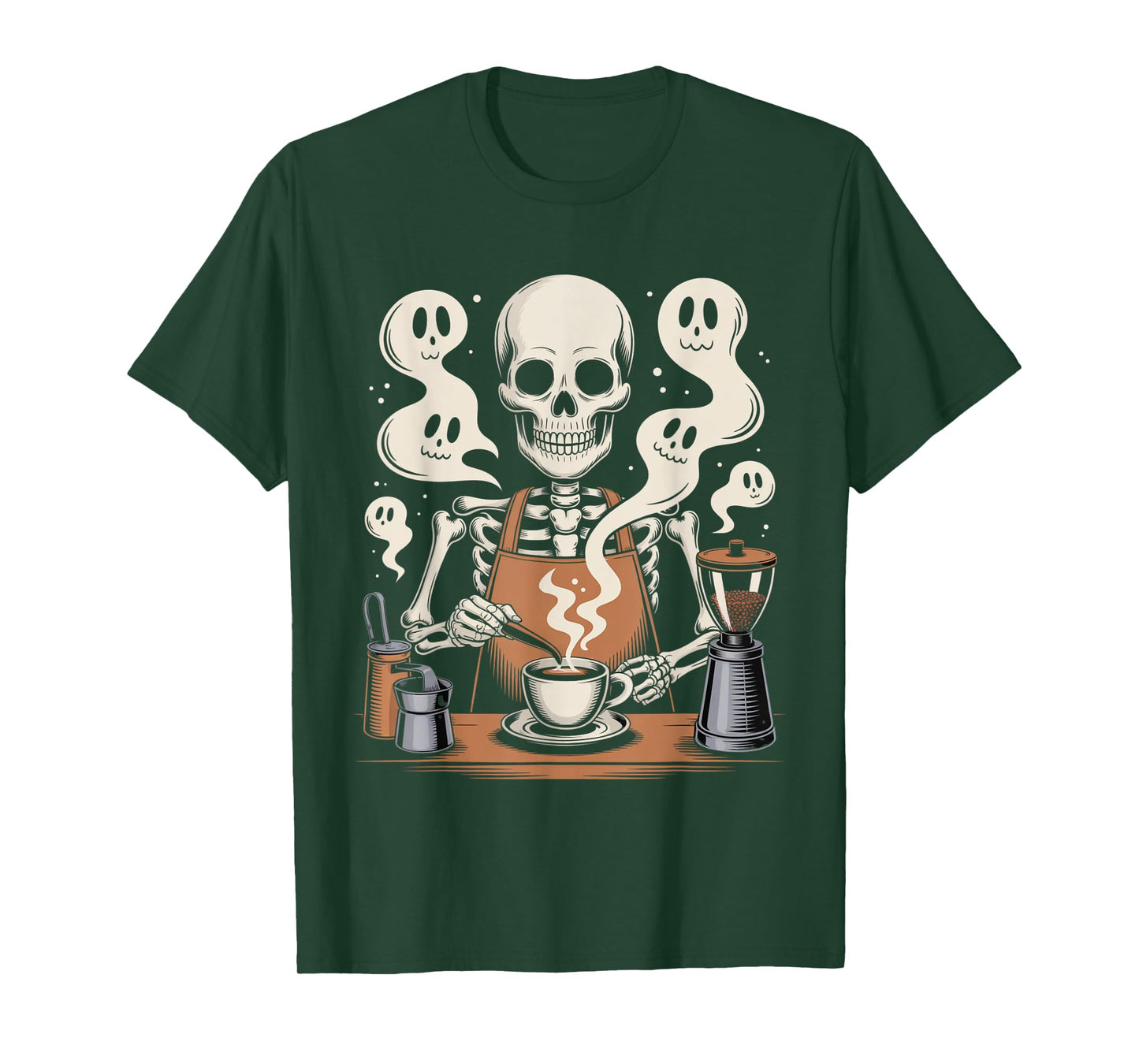 Barista Ghost Coffee Skeleton Spooky Halloween Coffee Maker T-Shirt