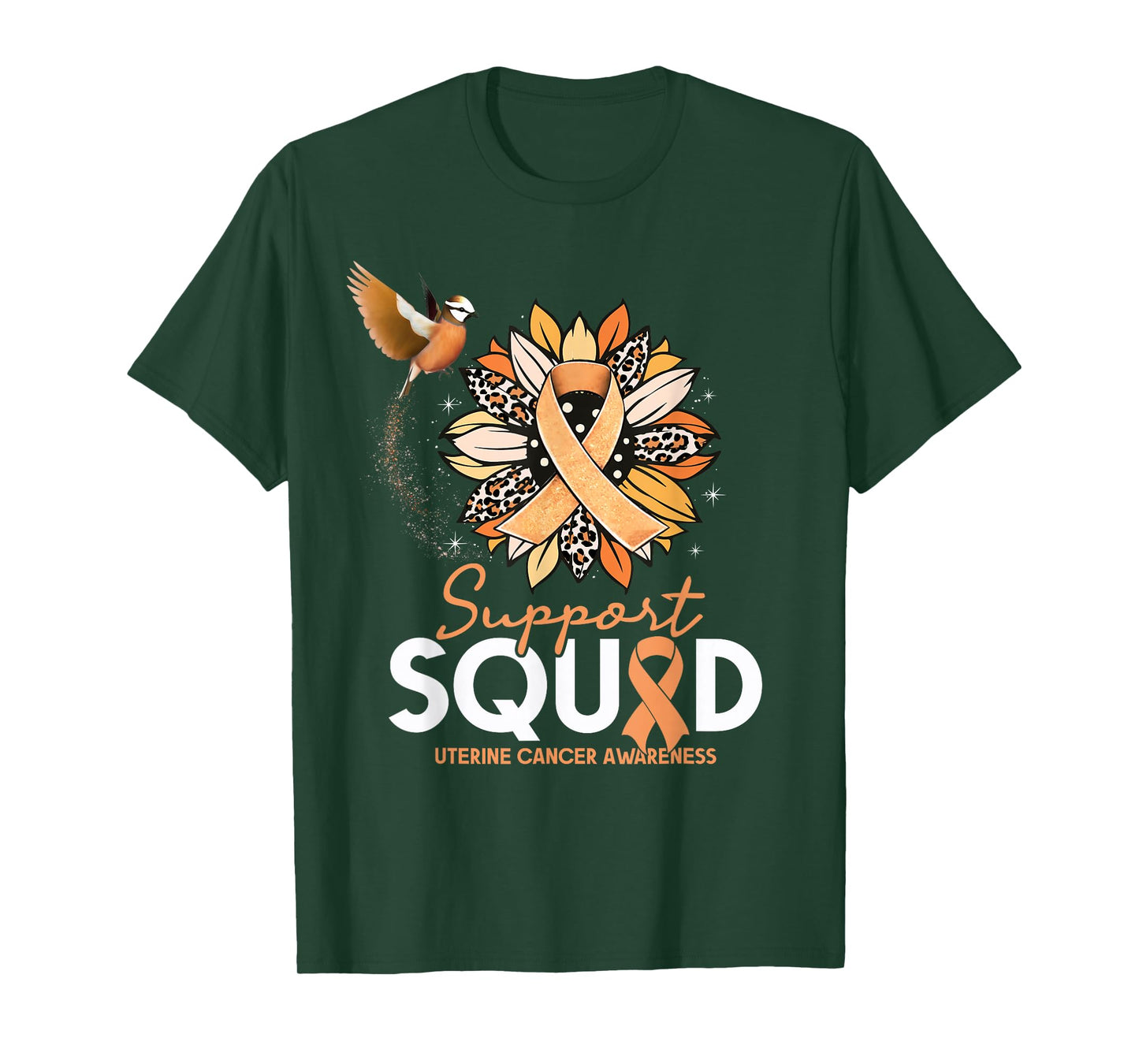 Support Squad Sunflower Hummingbird Uterine Cancer Awareness T-Shirt