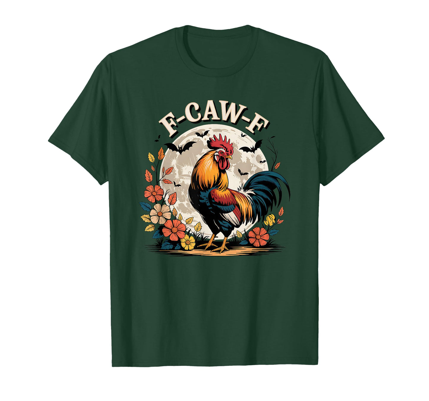 F Caw F Rooster Chicken Humor Farm Animal Gothic Moon Design T-Shirt