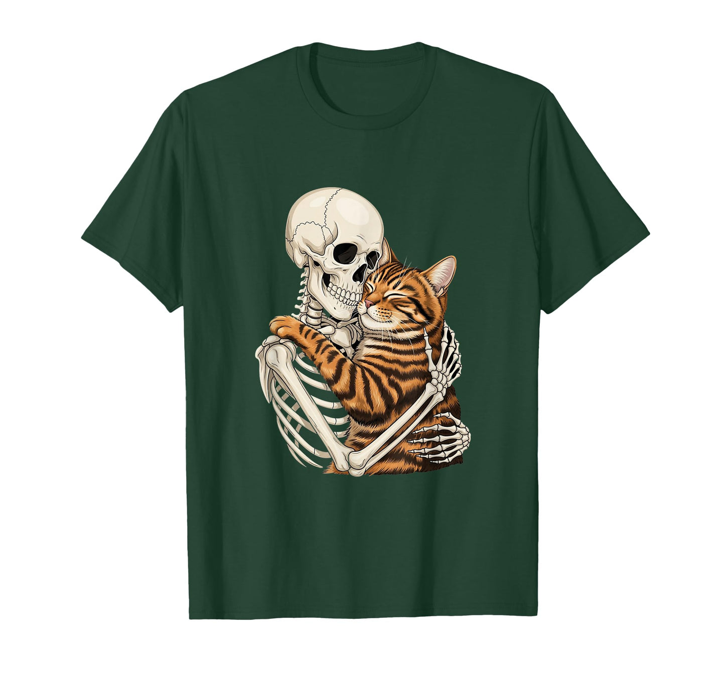 Skeleton Hugging Cat Gothic Spooky Companion Artwork T-Shirt