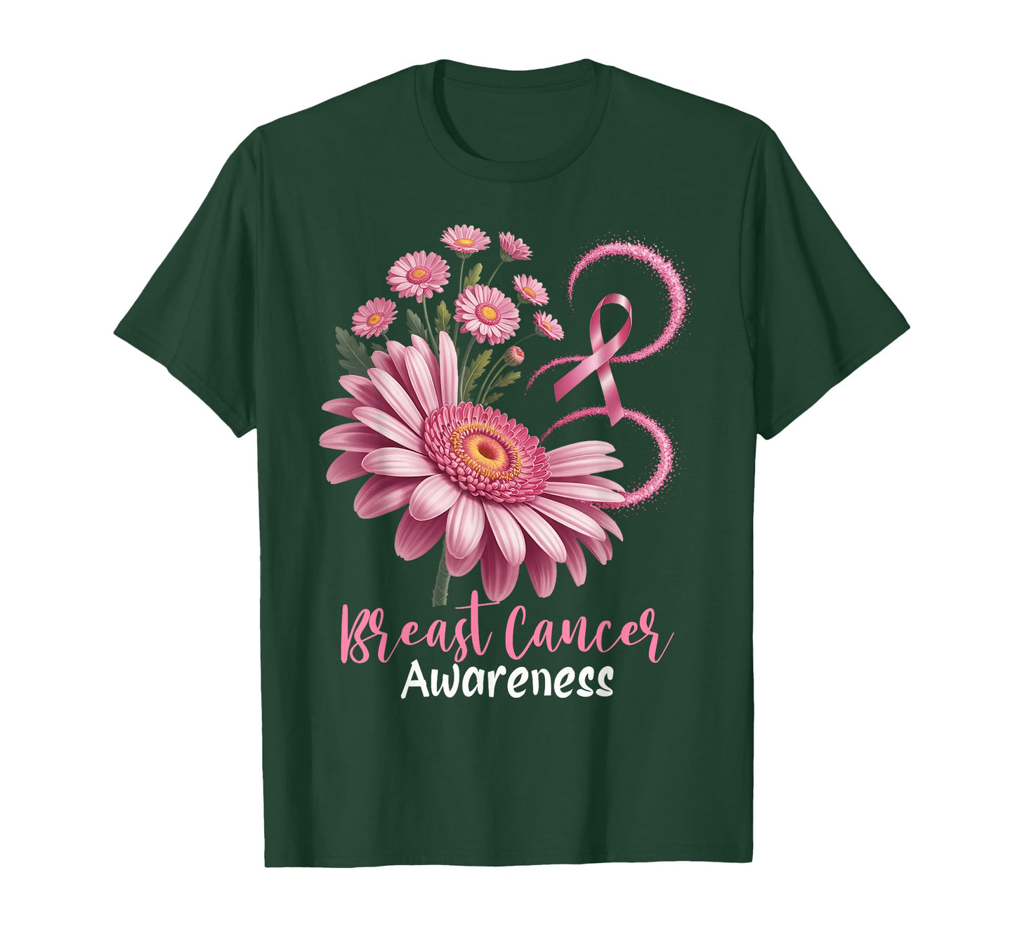 Pink Floral Ribbon Breast Cancer Awareness Faith Hope Love T-Shirt