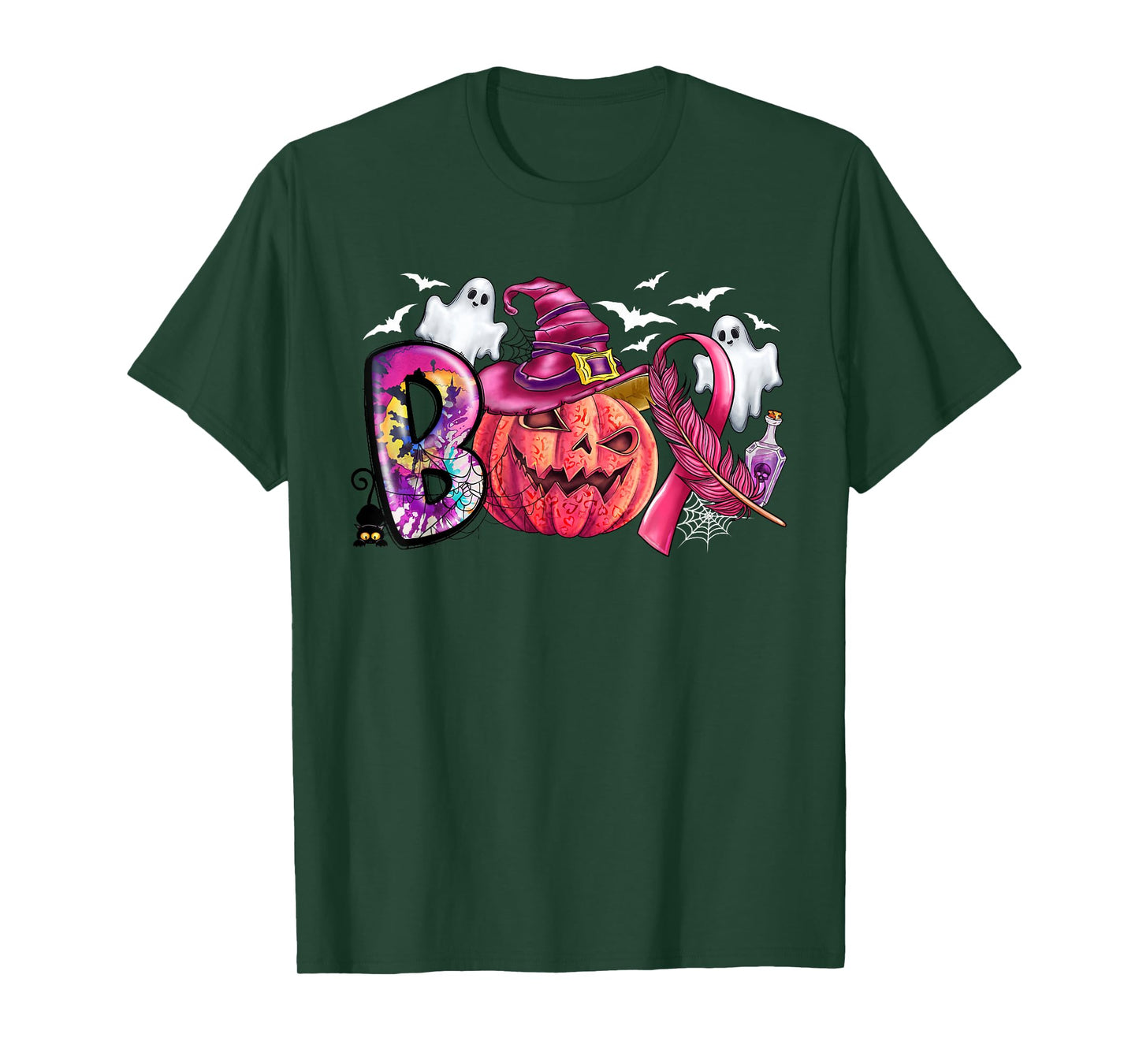 Boo Halloween Pumpkin Pink Ribbon Witch Breast Cancer Ribbon T-Shirt