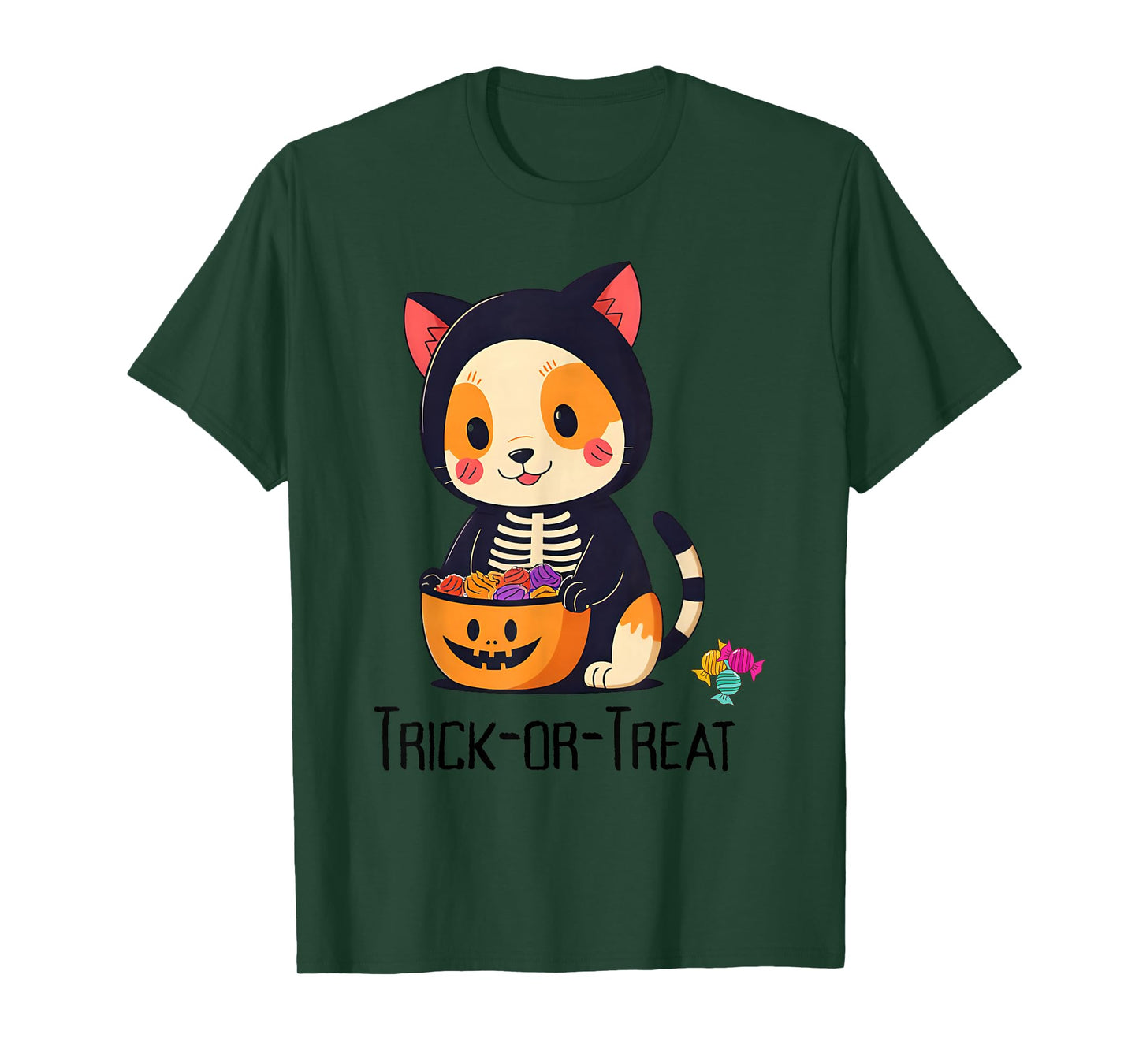 kuwaii Cute Kitten/cat in Skeleton Costume Trick or Treat T-Shirt