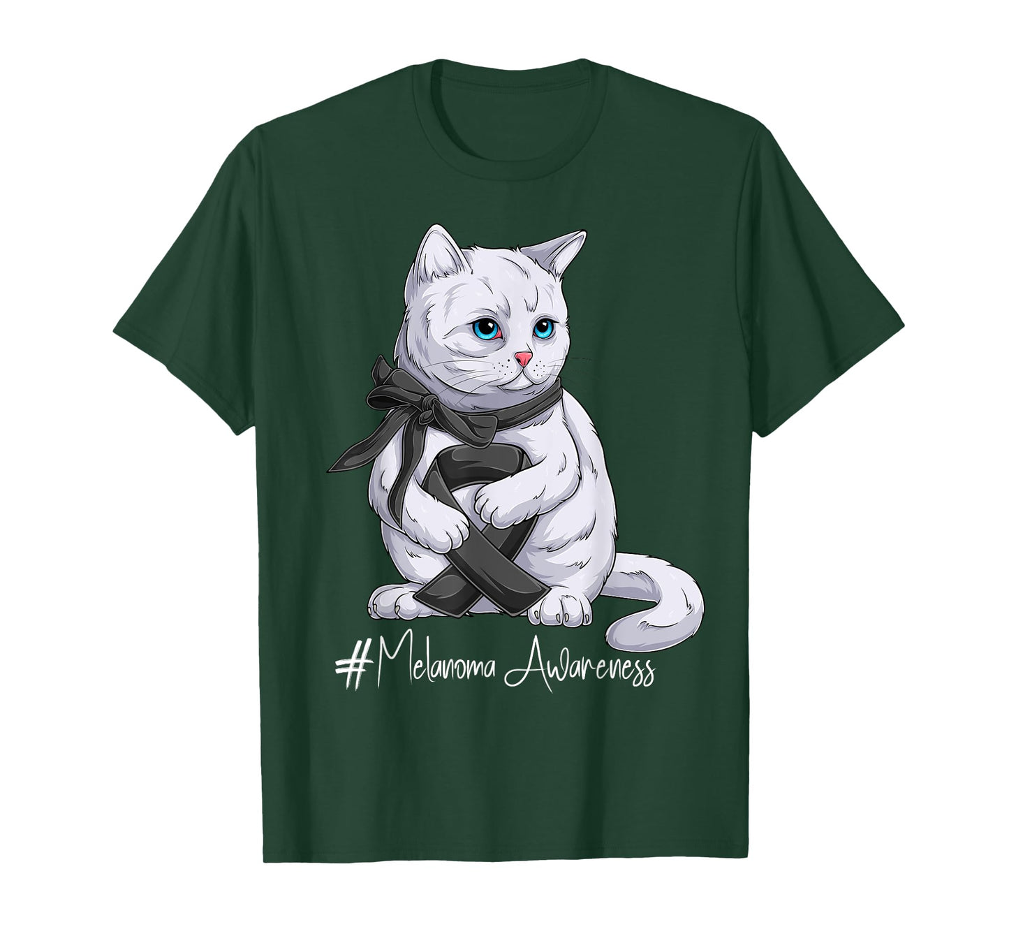 Melanoma Awareness Month Black Ribbon Cat T-Shirt