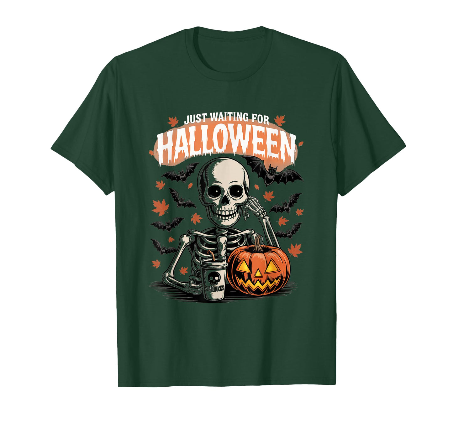 Just Waiting for Halloween Funny Skeleton Humor T-Shirt