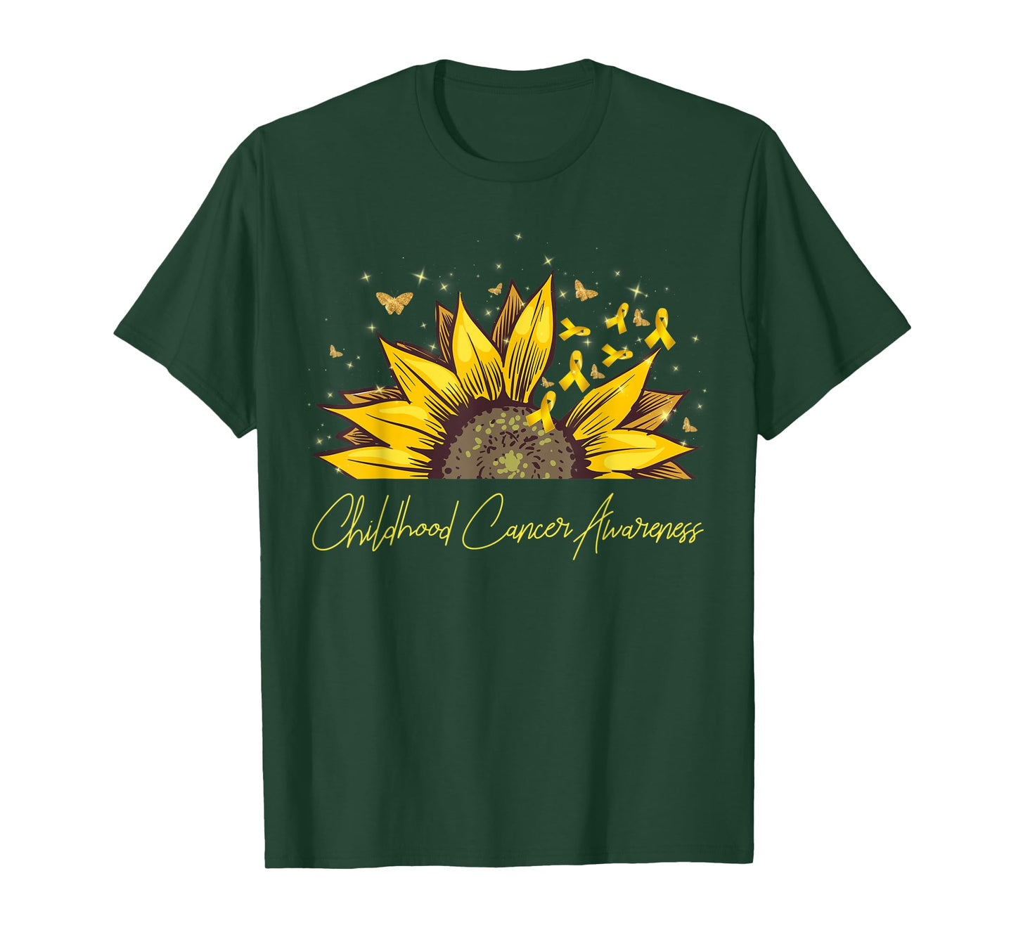 Gold Ribbon Sunflower Childhood Cancer Awareness Support T-Shirt