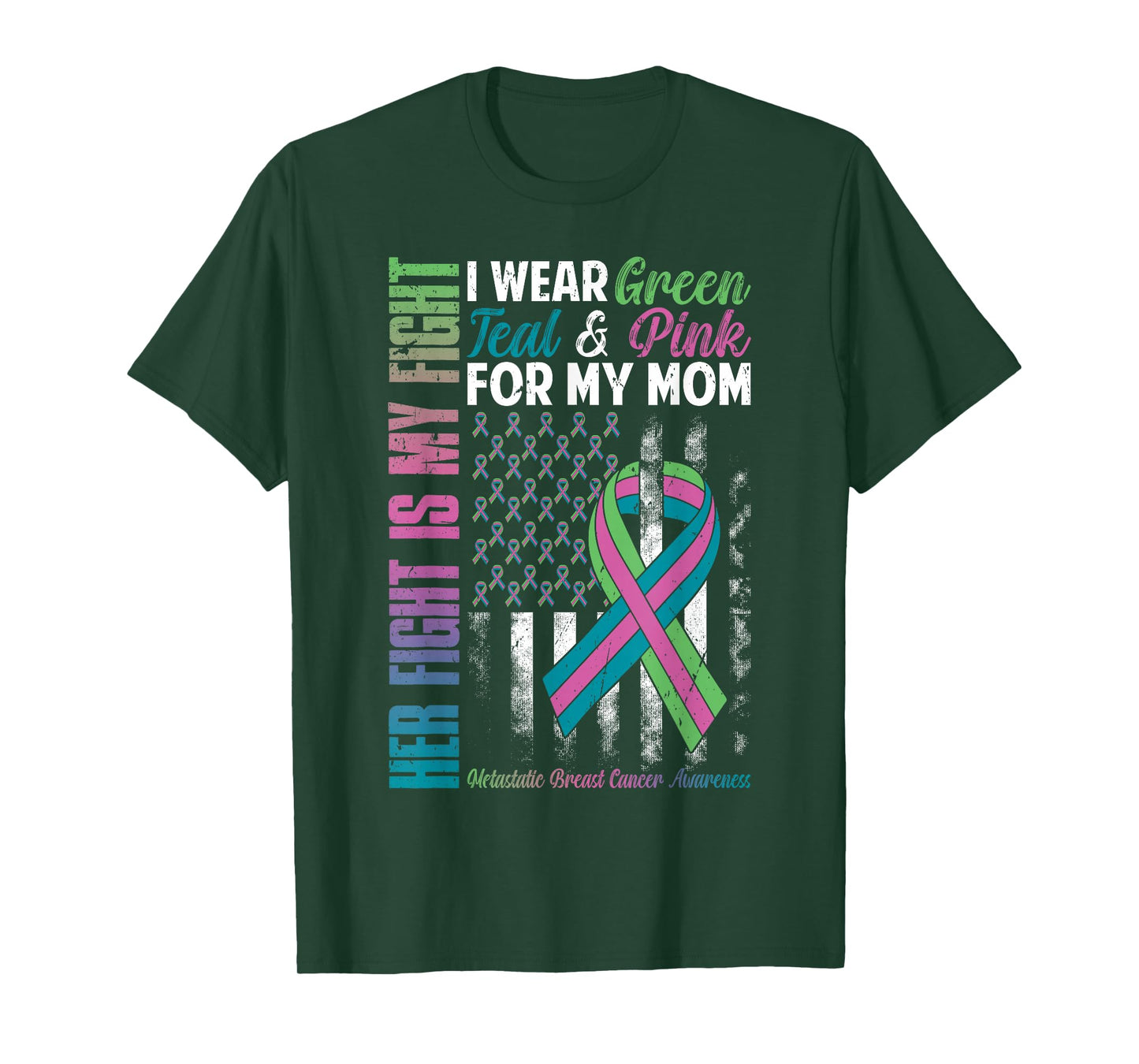 I Wear Green Teal Pink for My Mom Metastatic Breast Cancer T-Shirt