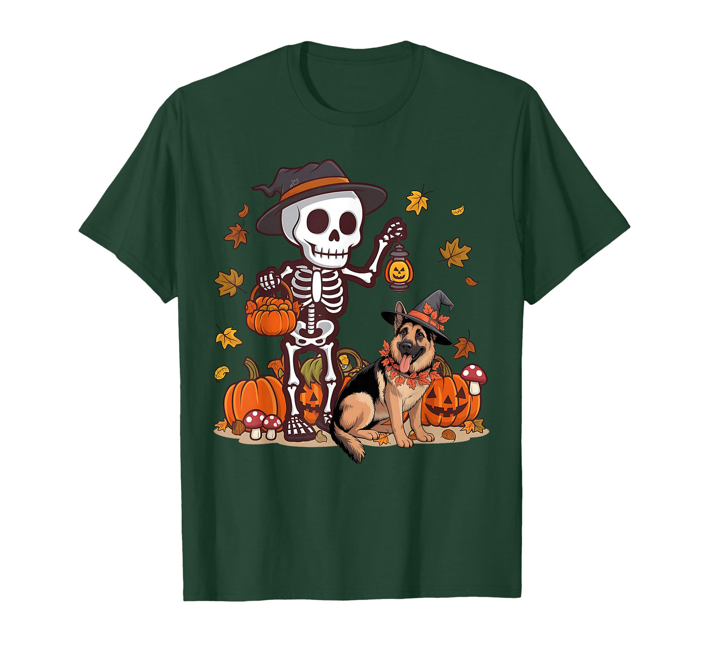Funny German Shepherd Skeleton Spooky Dog Lover Halloween T-Shirt