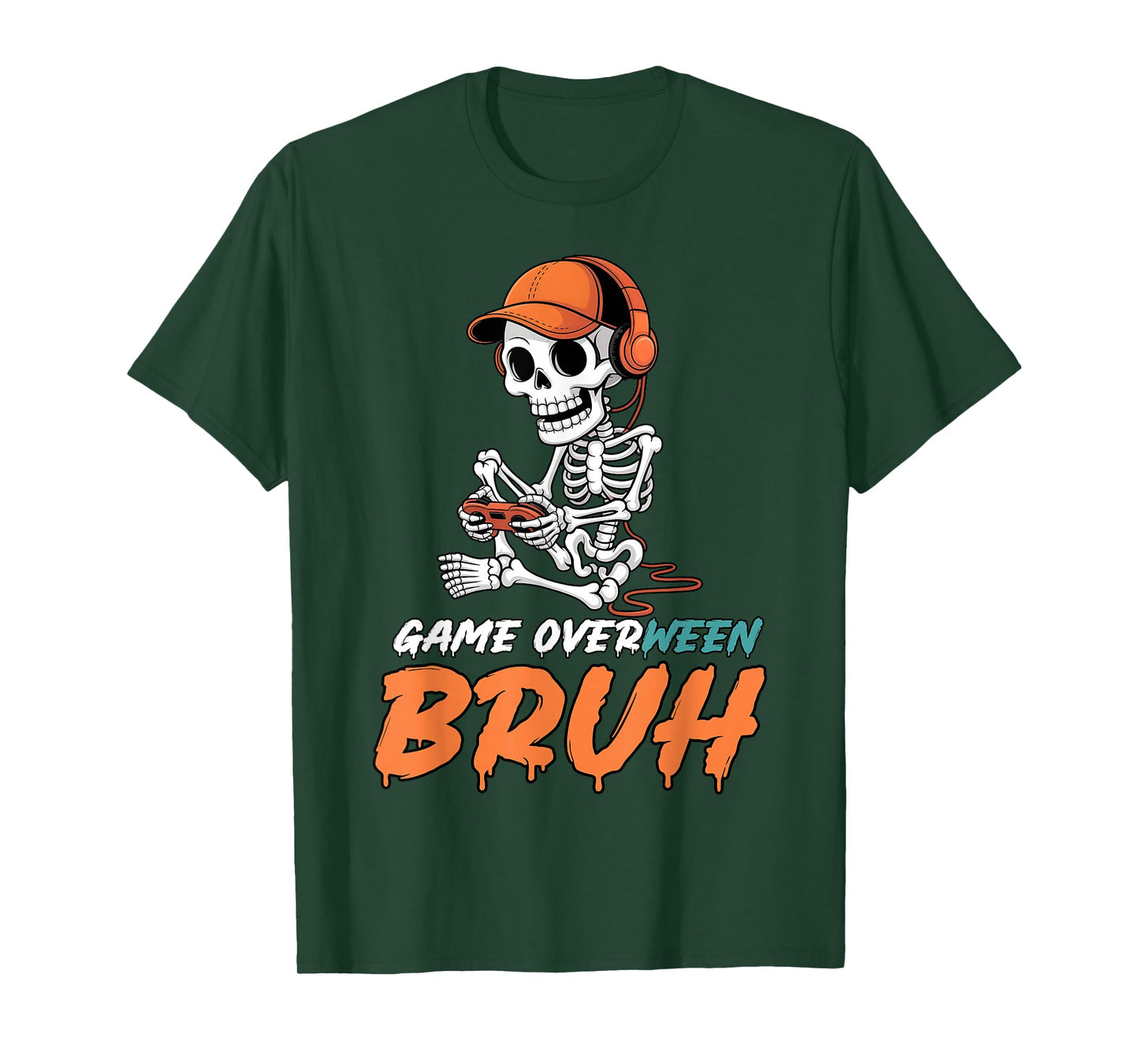 Halloween Skeleton Gamer Game Overween Bruh Boys Men T-Shirt