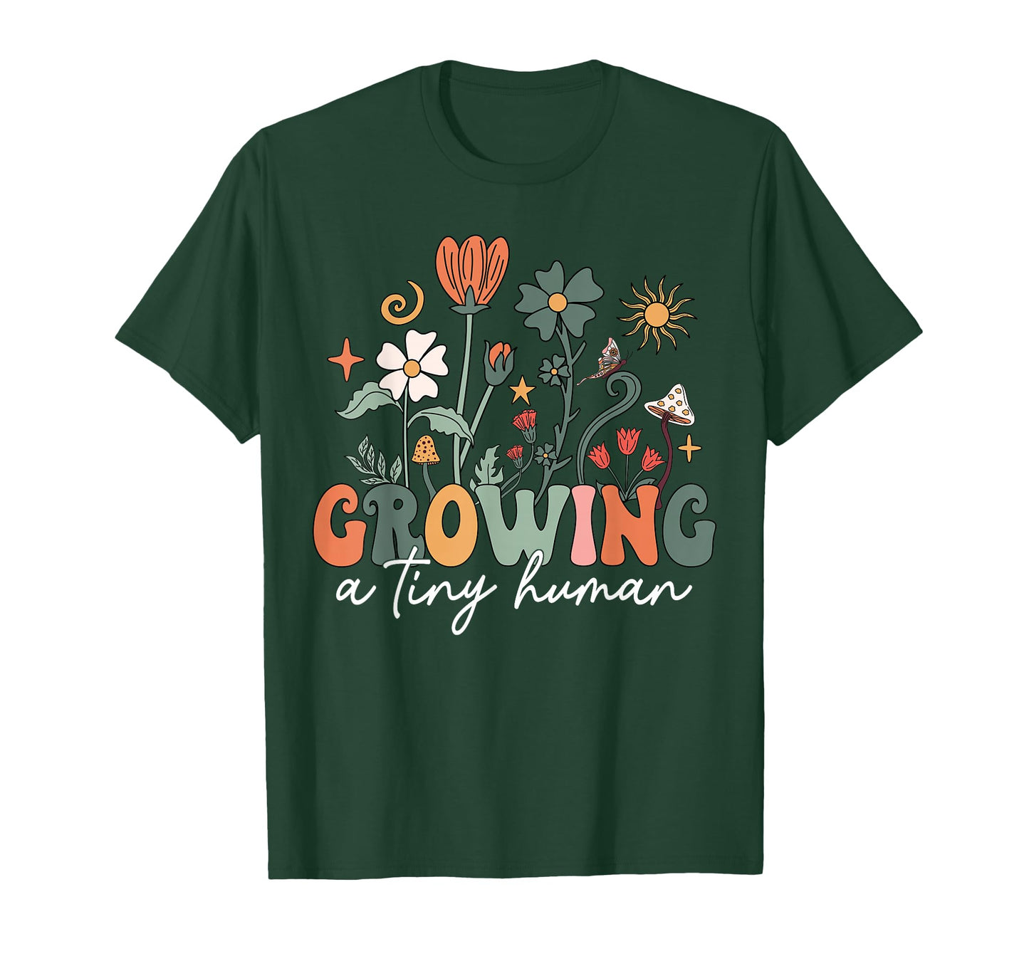 Growing A Tiny Human Wildflower Women Pregnancy Pregnant Mom T-Shirt