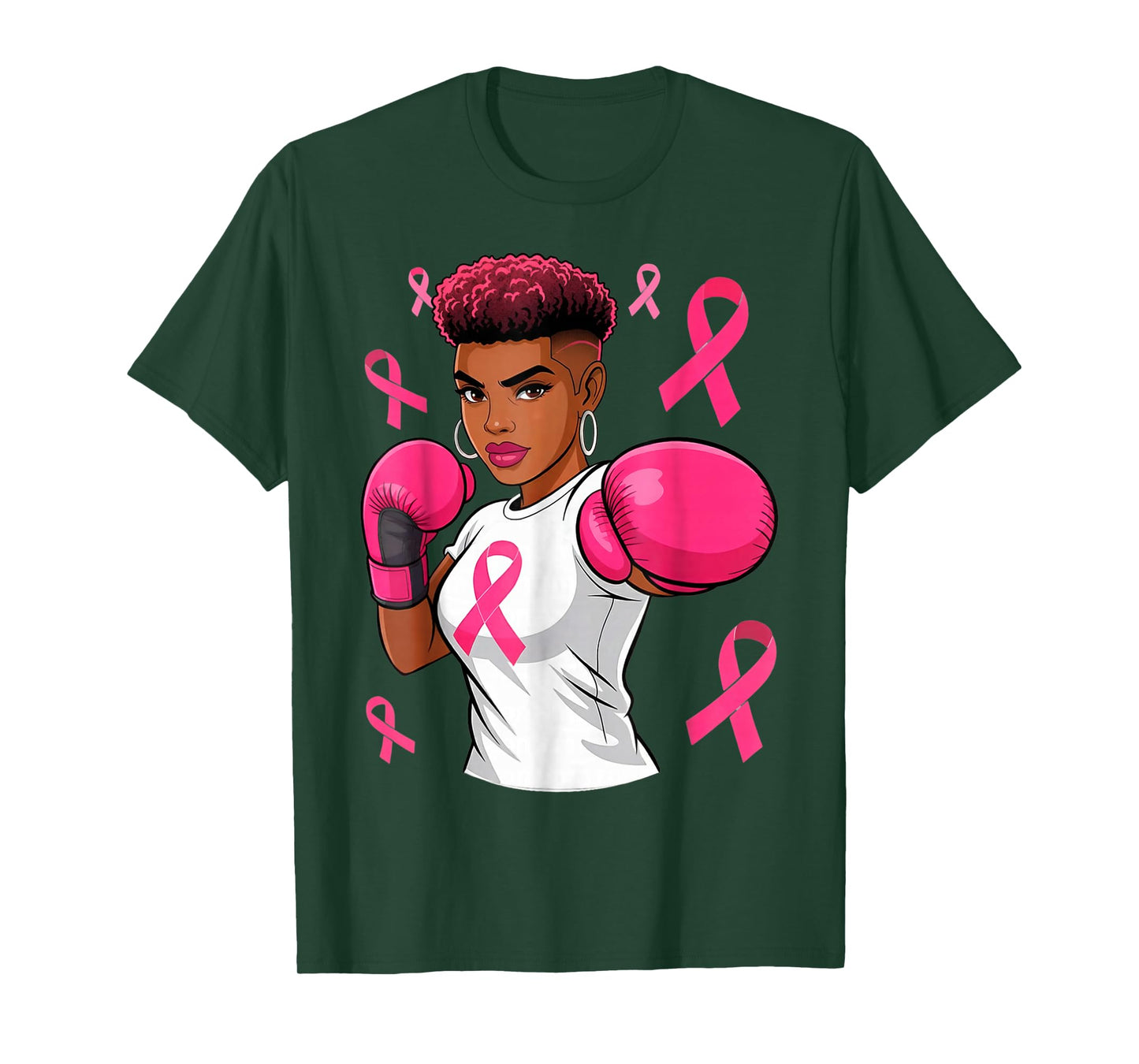 Women Black African American Breast Cancer Afro Pink Ribbon T-Shirt