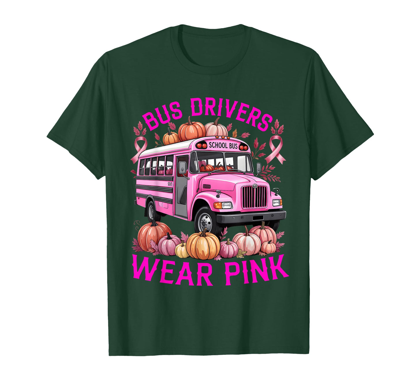 School Bus Driver Pink Ribbon Breast Cancer in October T-Shirt