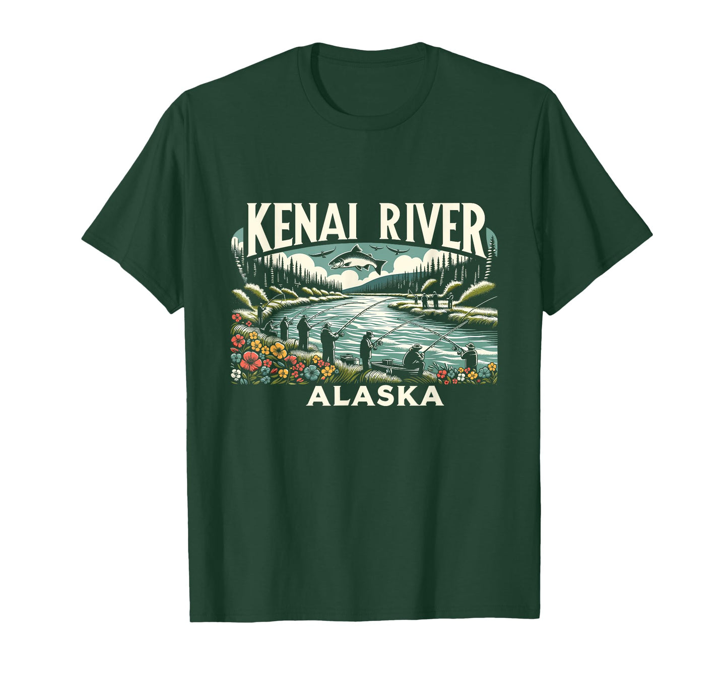 Kenai River Alaska AK Salmon Fishing Nature Lovers Retro T-Shirt