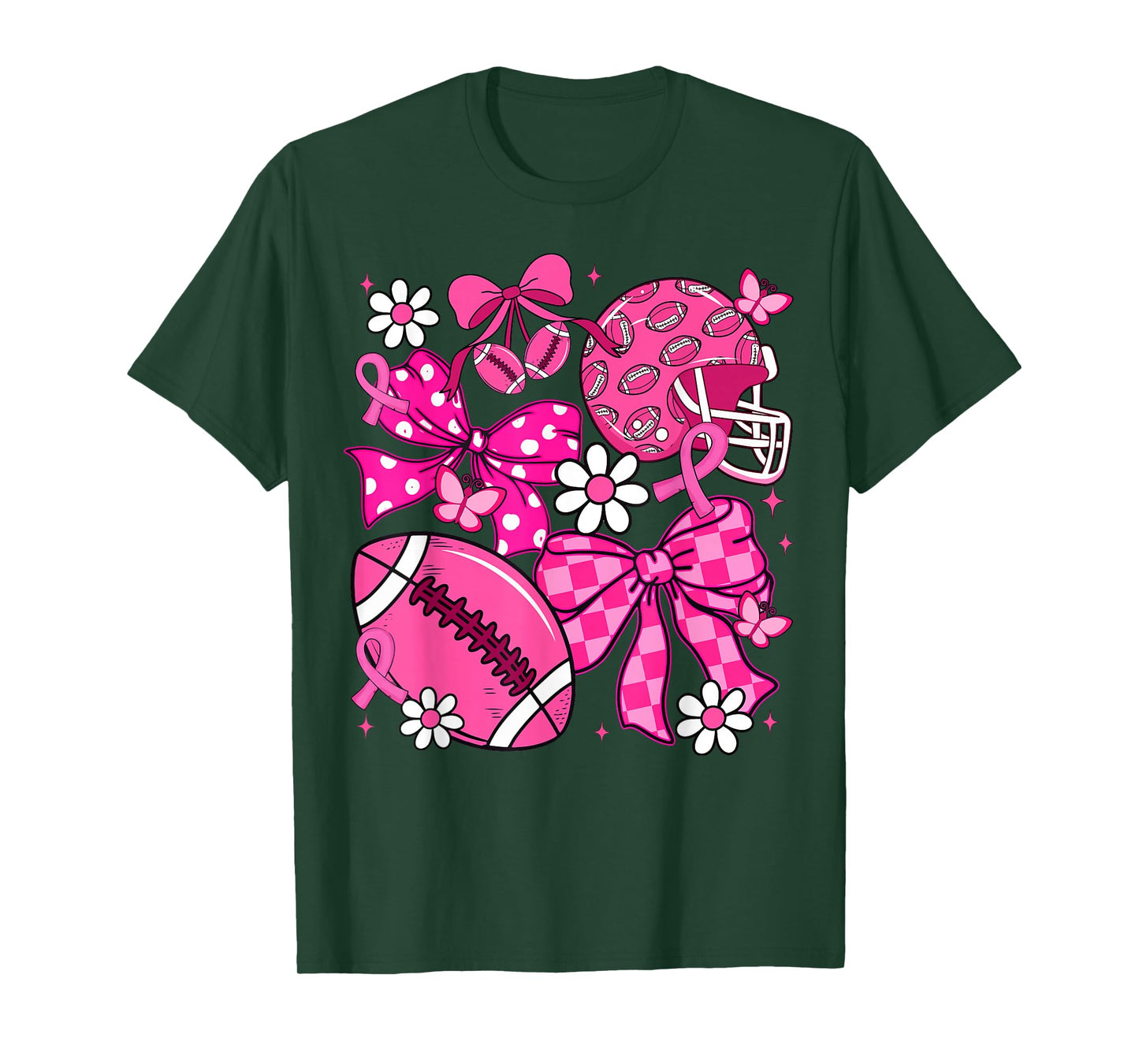 Coquette Bow Football Breast Cancer Awareness Support Pink T-Shirt