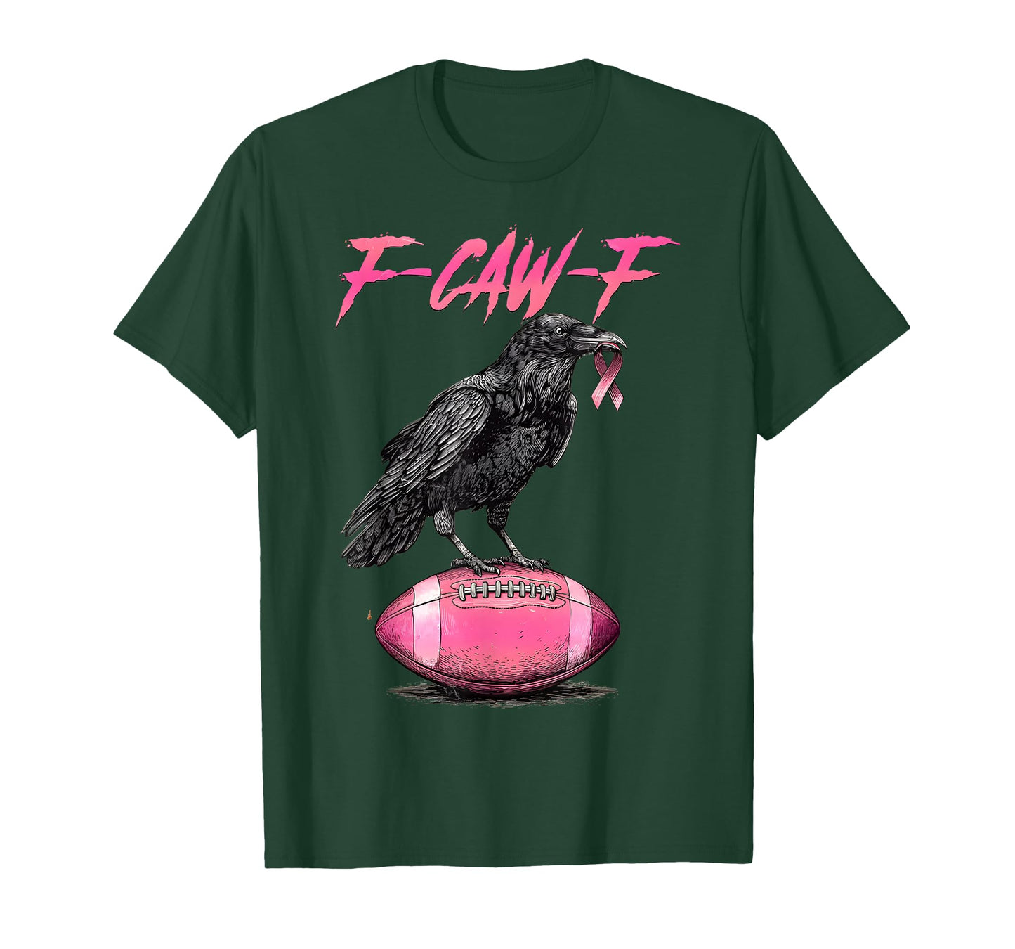 Retro Crow F-Caw-F Funny Pink Ribbon Breast Cancer Football T-Shirt