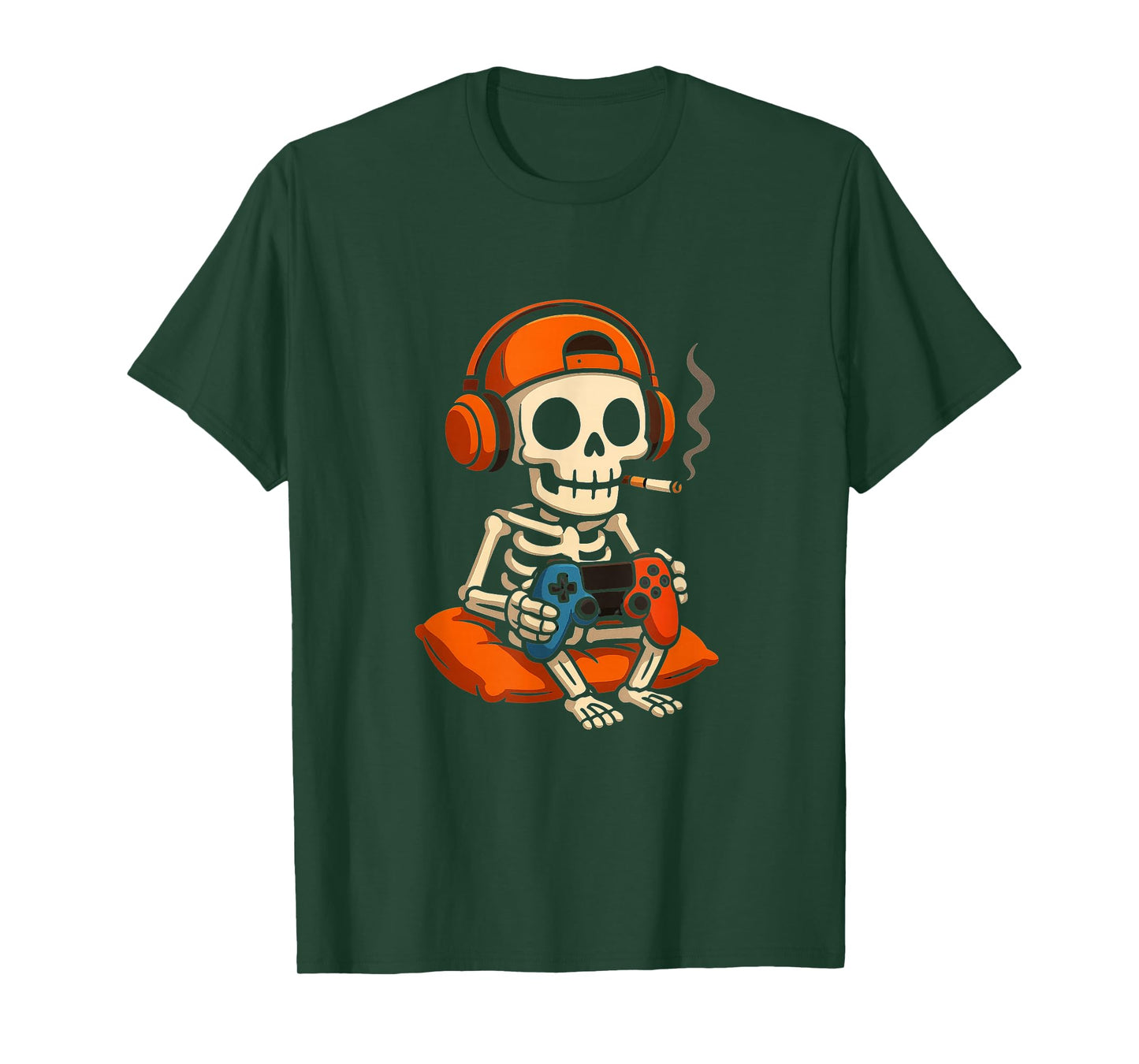 Skeleton Halloween Gamer Vibes - Retro Funny Gaming Graphic T-Shirt