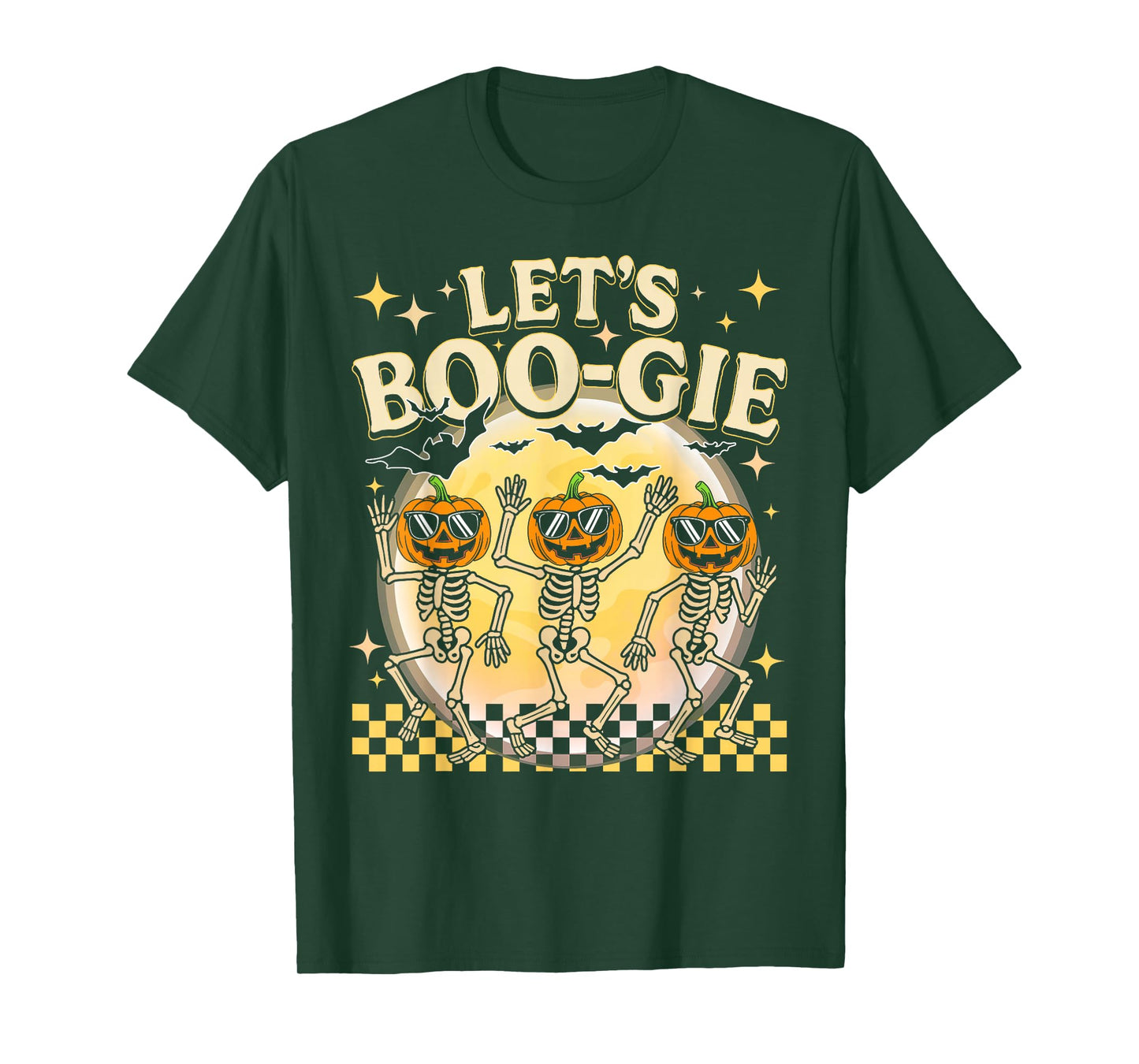 Lets Boo gie Pumpkin Skeleton Retro Halloween Costume T-Shirt
