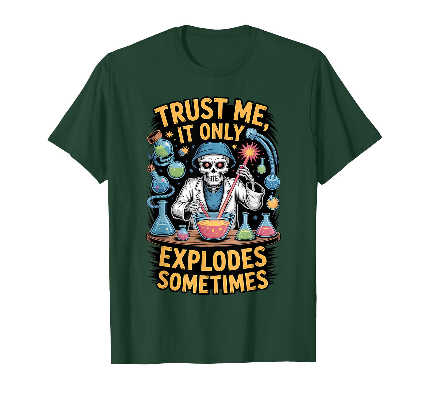 Skeleton Scientist Halloween Spooky Funny Lab T-Shirt