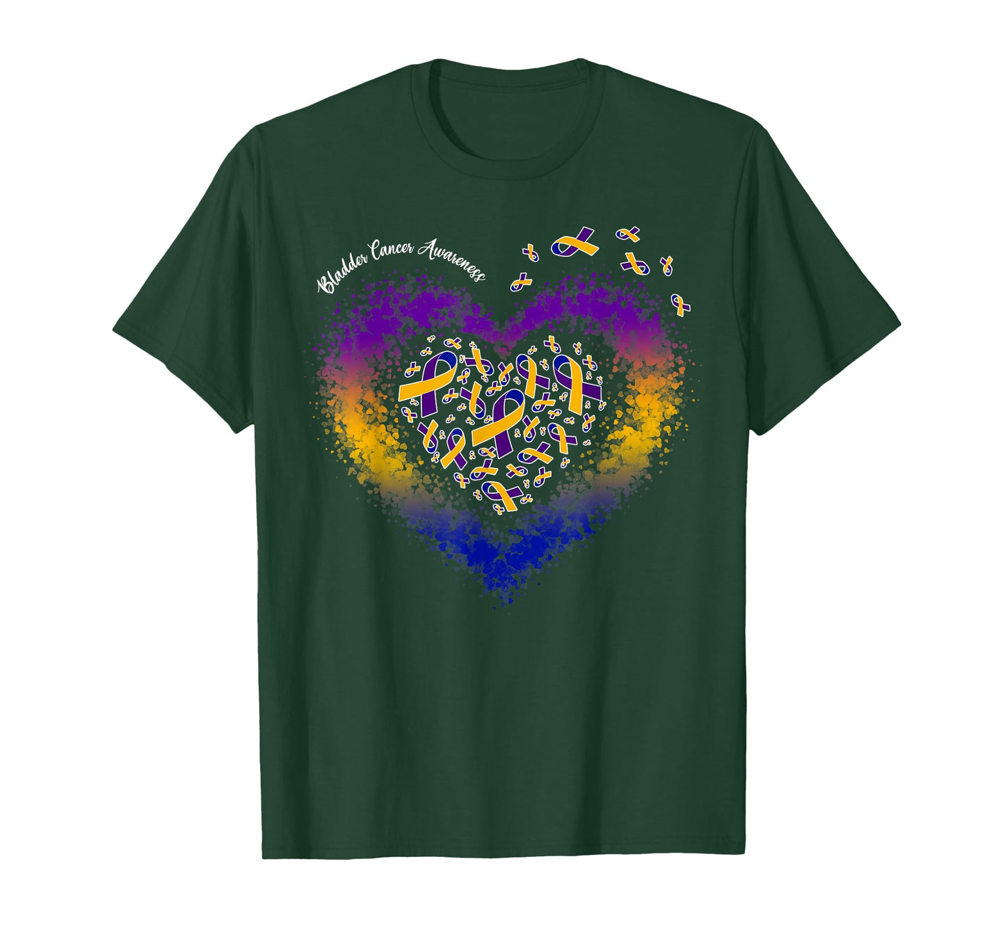 Marigold Blue & Purple Ribbon Heart Bladder Cancer Awareness T-Shirt