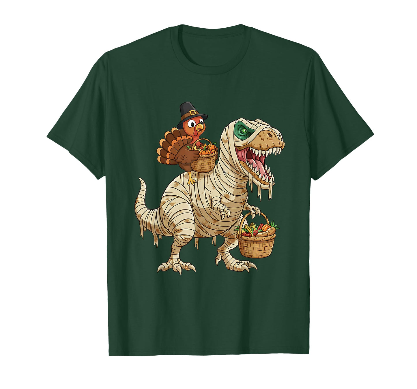 Skeleton Turkey Riding Mummy Dinosaur Funny Thanksgiving T-Shirt