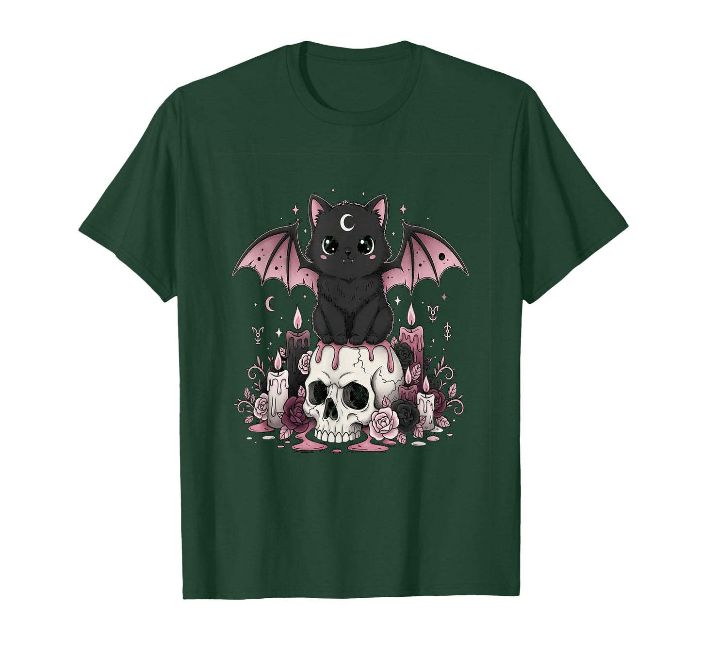Kawaii Pastel Goth Cute Creepy Cat Bat Skeleton T-Shirt