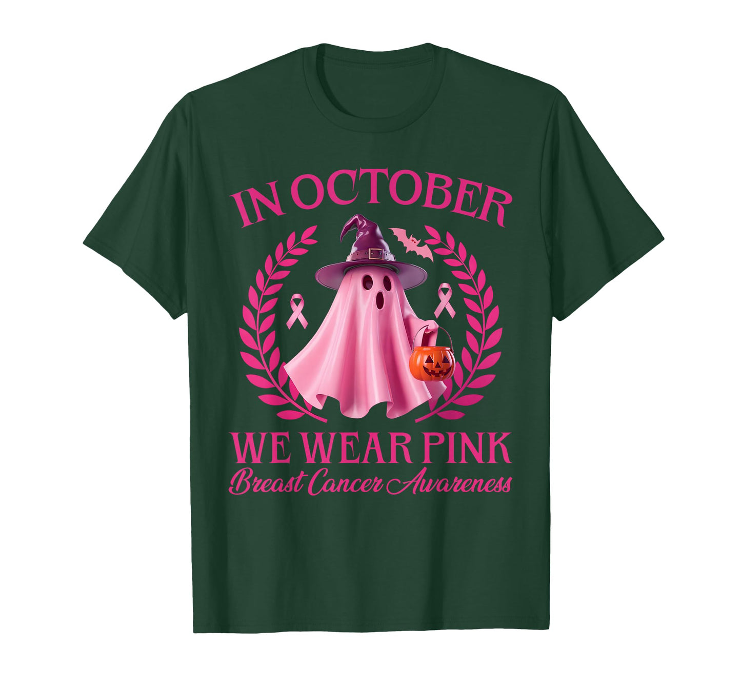 Spooky Pink Ghost Halloween October Breast Cancer Awareness T-Shirt