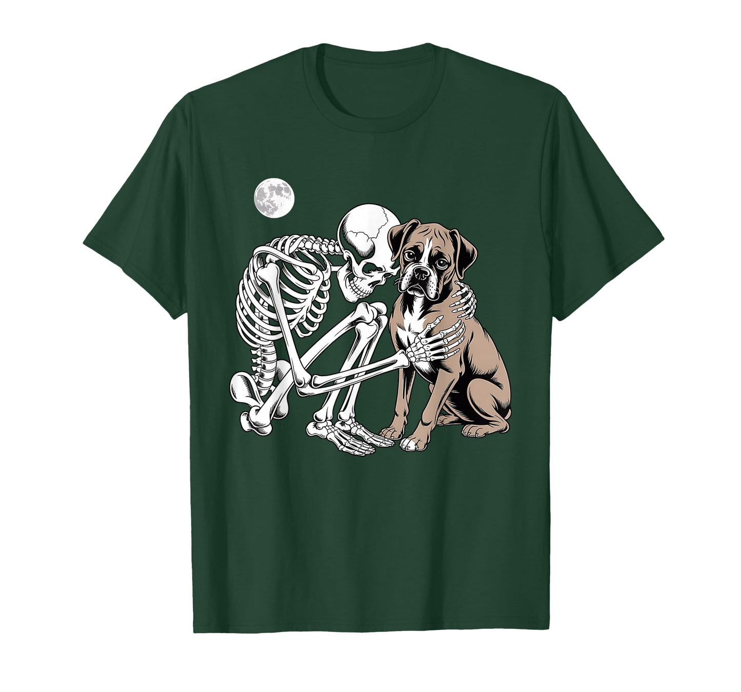 Skeleton Hugging Dog Halloween Boxer Lover Mom Dad T-Shirt